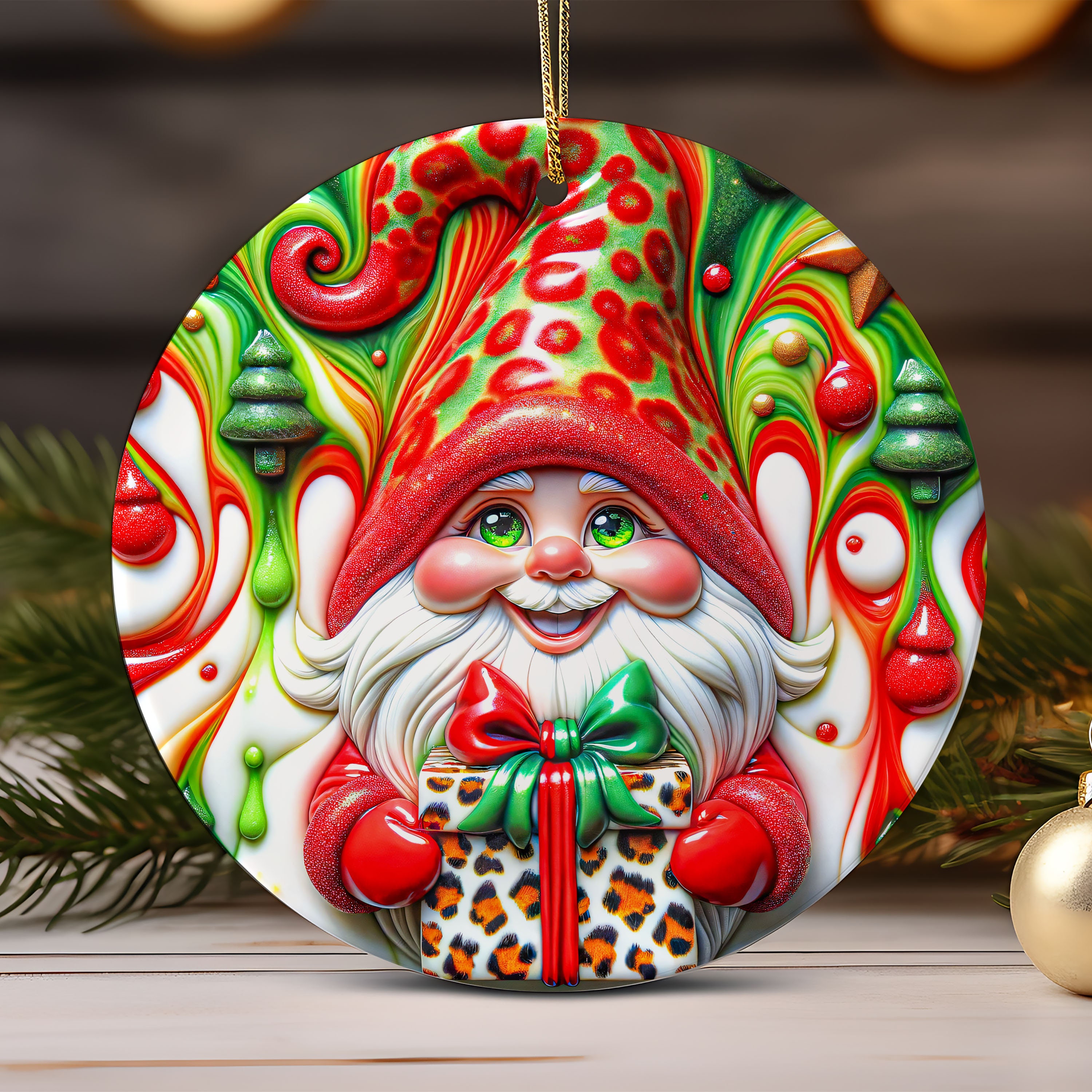 3D Christmas Gnome Ornament Sublimation  Christmas Round Ornament , Christmas Gnomies Ornament 