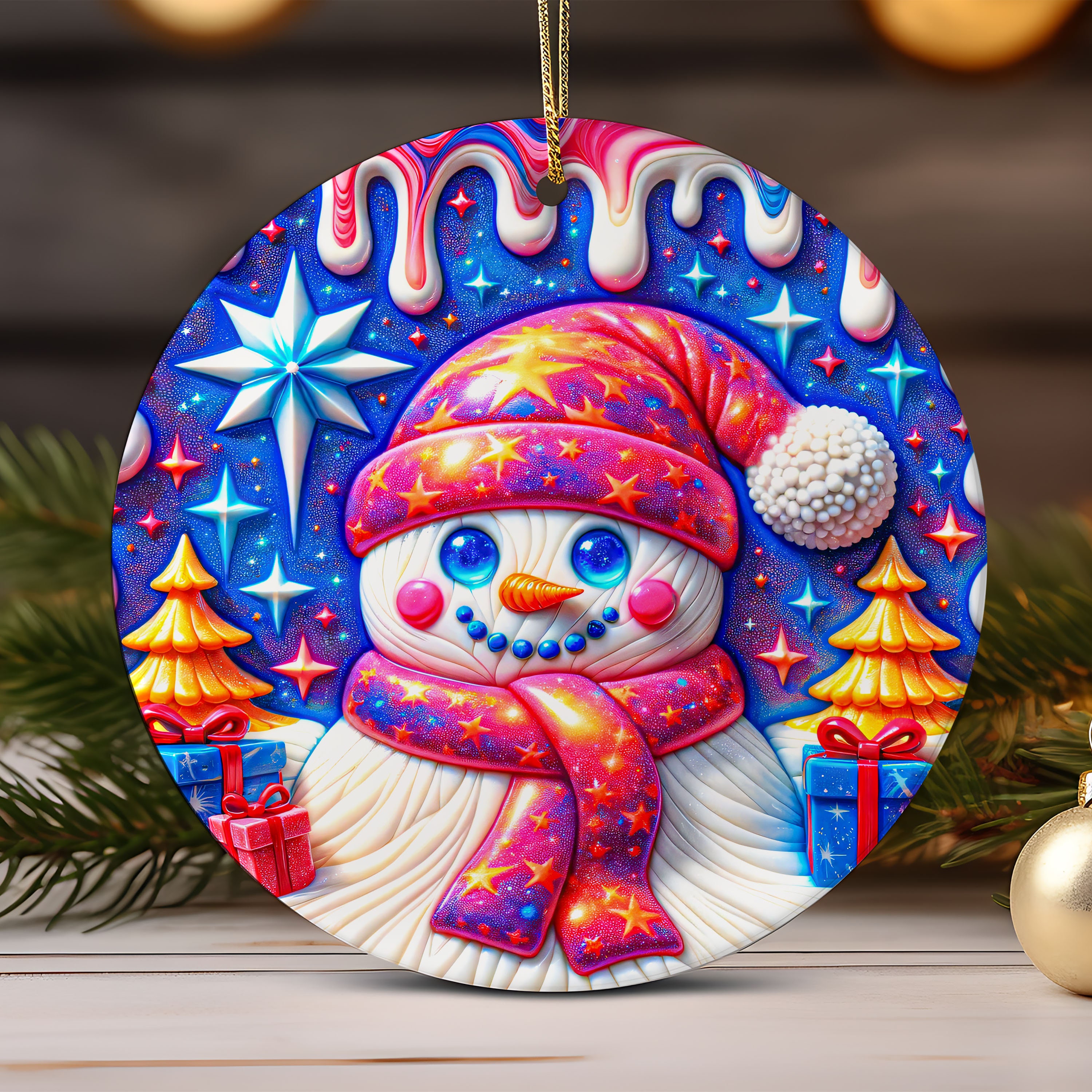 3D Snowman Christmas Ornament  Sublimation , 3D Santa Claus Christmas Round Ornament