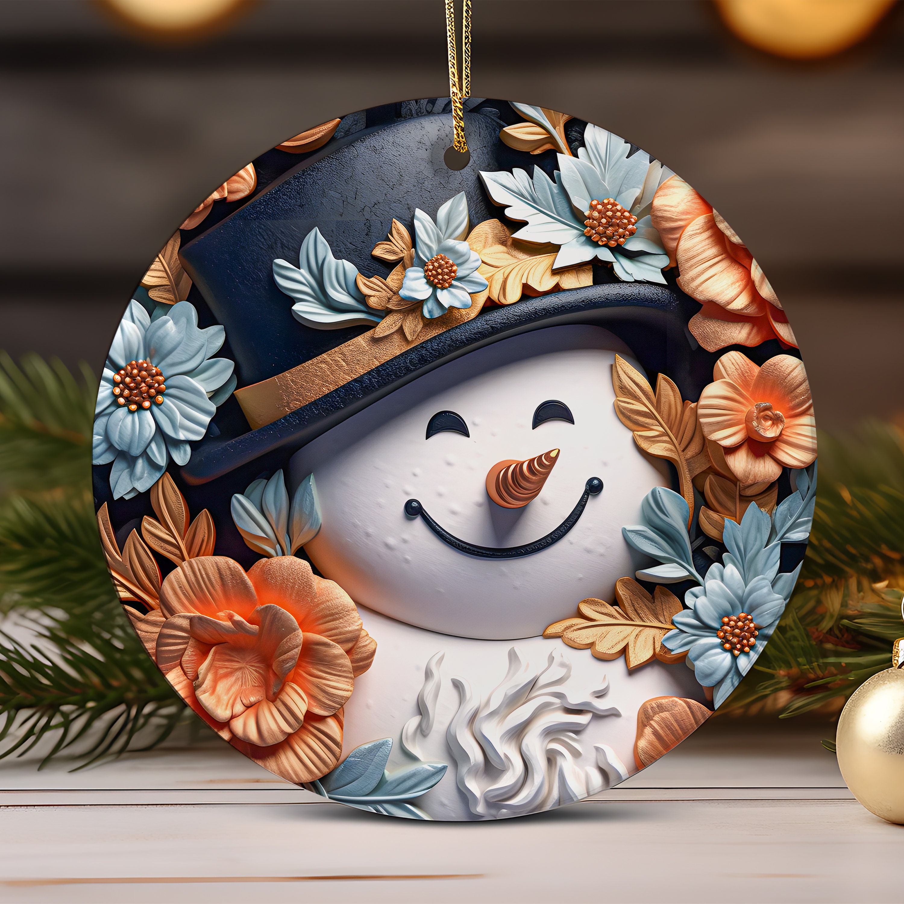 3D Christmas Snowman Ornament Sublimation Design 3D Christmas Round Ornament , 