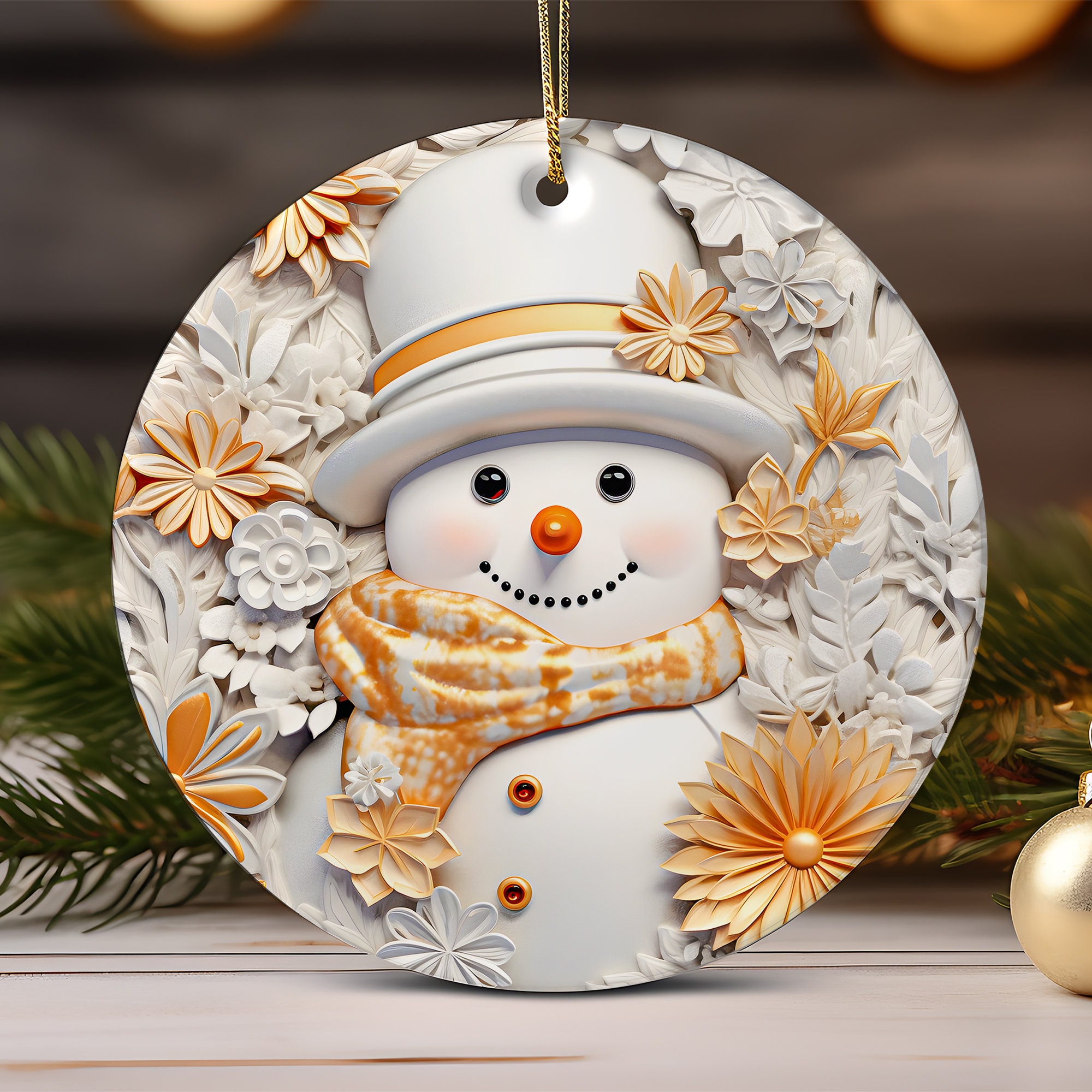 3D Snowman Christmas Ornament  Sublimation  3D Christmas Round Ornament.