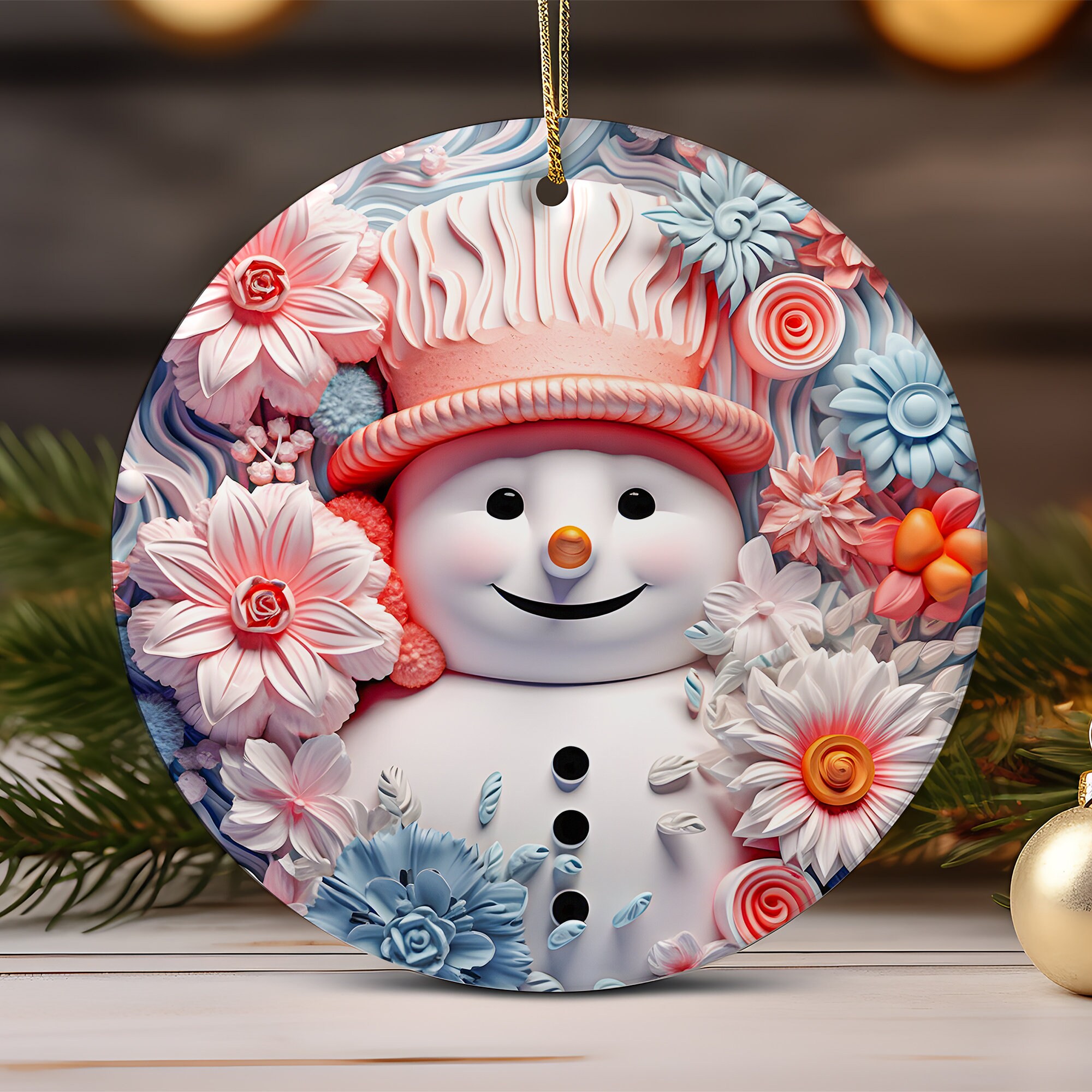3D Snowman Christmas Ornament  Sublimation  3D Christmas Round Ornament