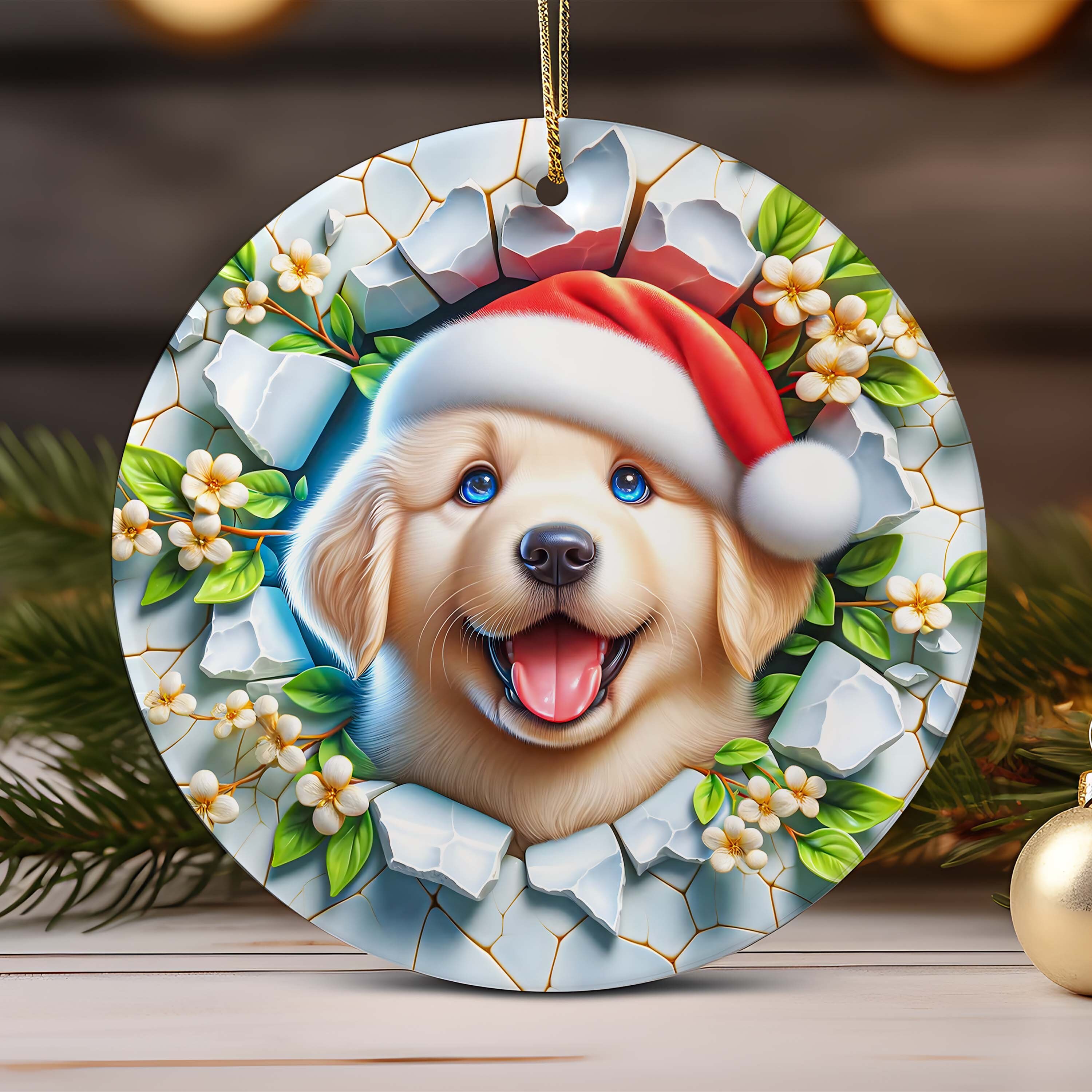 3D Dog Breeds Christmas Ornament  Sublimation , 3D Christmas Break Through Round Ornament , 