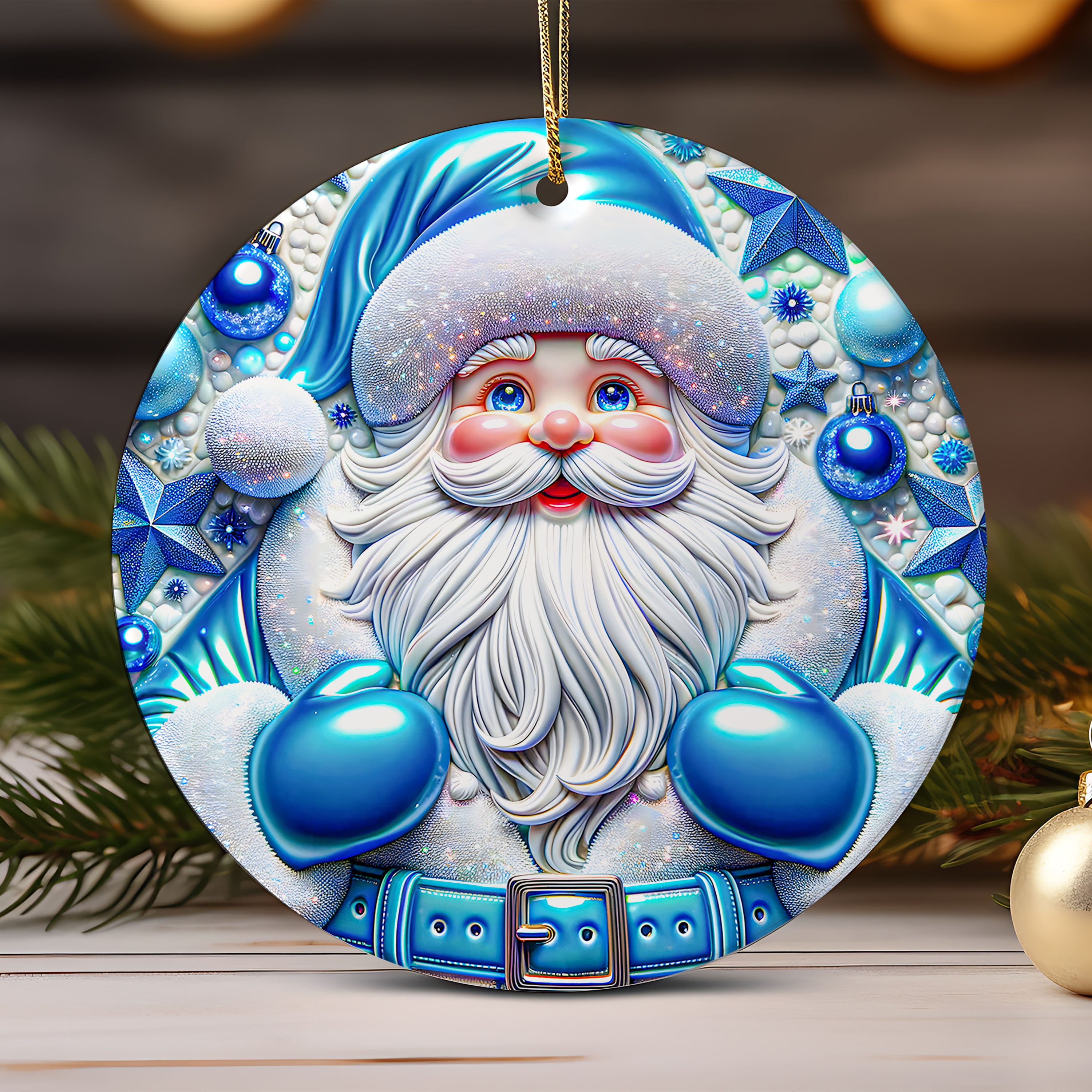 30 Cute 3D Christmas Ornament  Sublimation , 3D Santa Claus Christmas Round Ornament.