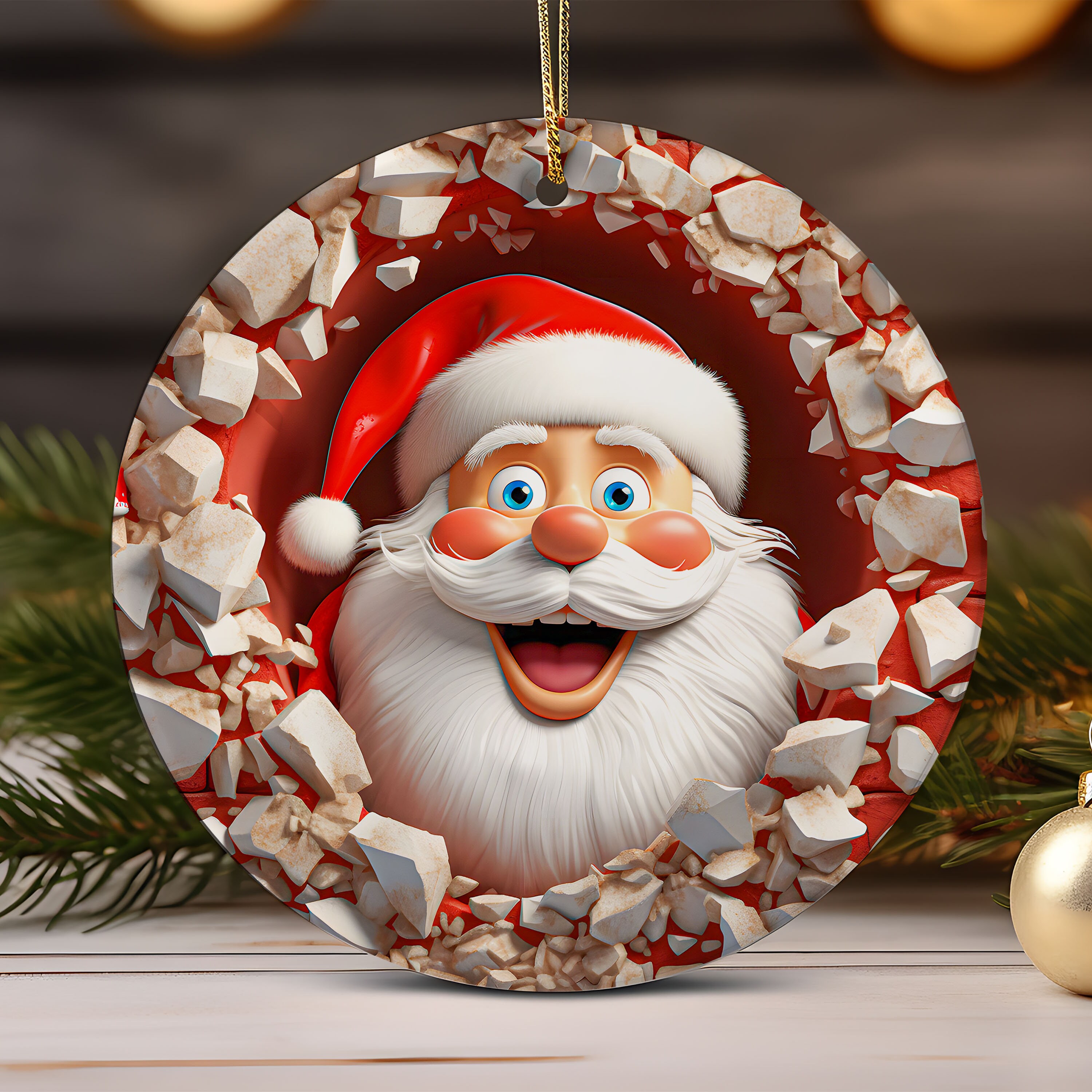 3D Christmas Break Through Ornament  Sublimation , 20 Files Christmas Round Ornament.