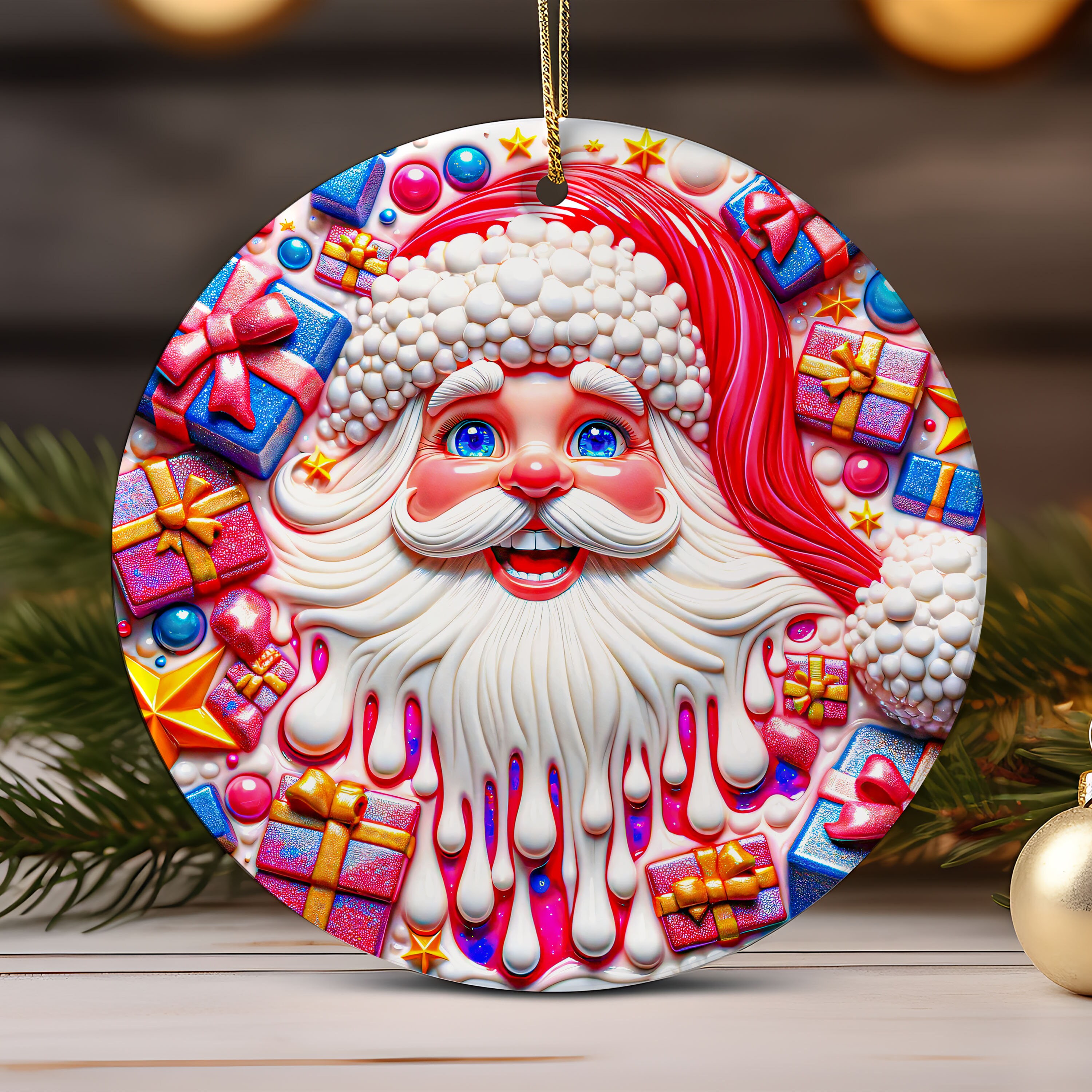 3D Snowman Christmas Ornament  Sublimation , 3D Santa Claus Christmas Round Ornament.