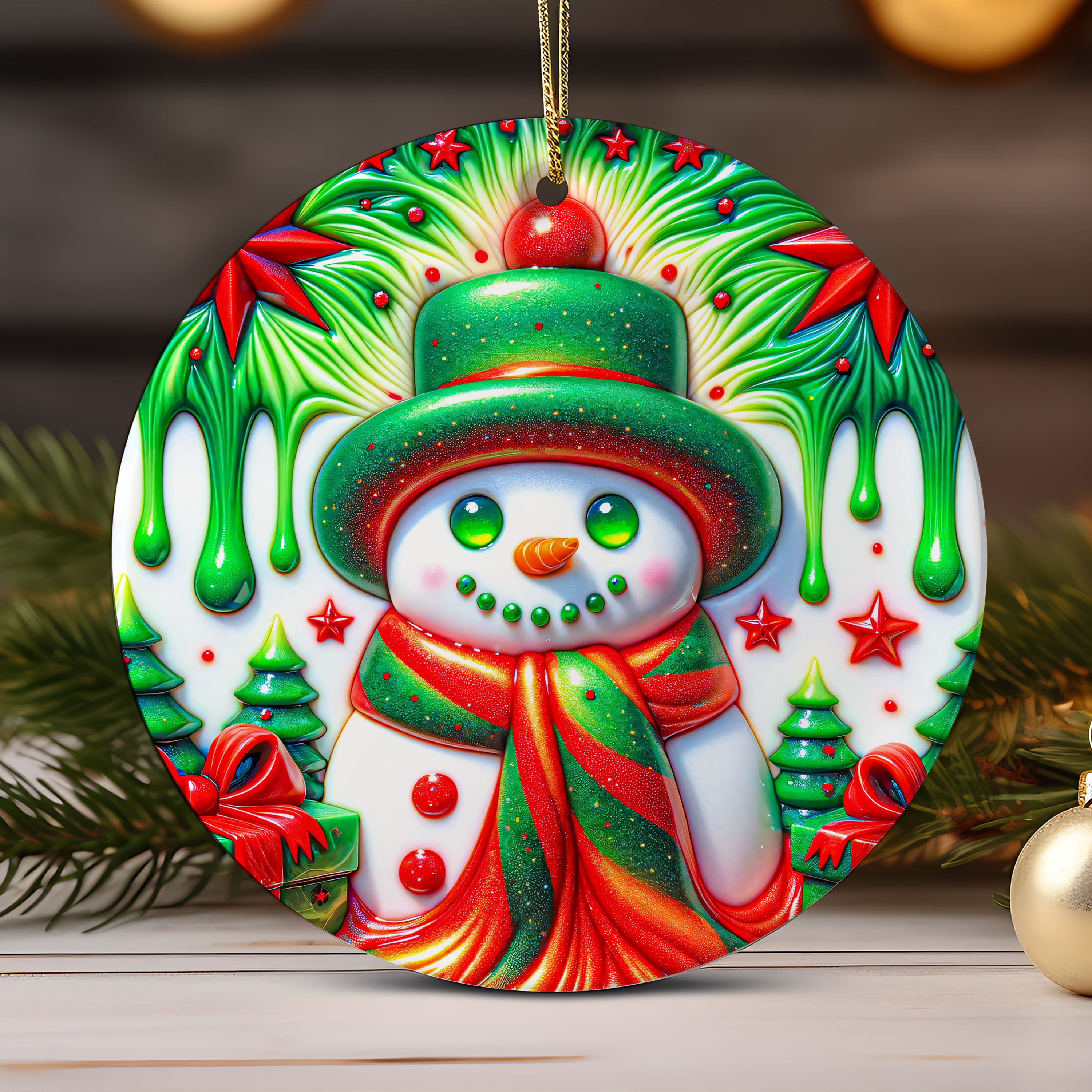 3D Snowman Christmas Ornament  Sublimation , 3D Santa Claus Christmas Round Ornament  