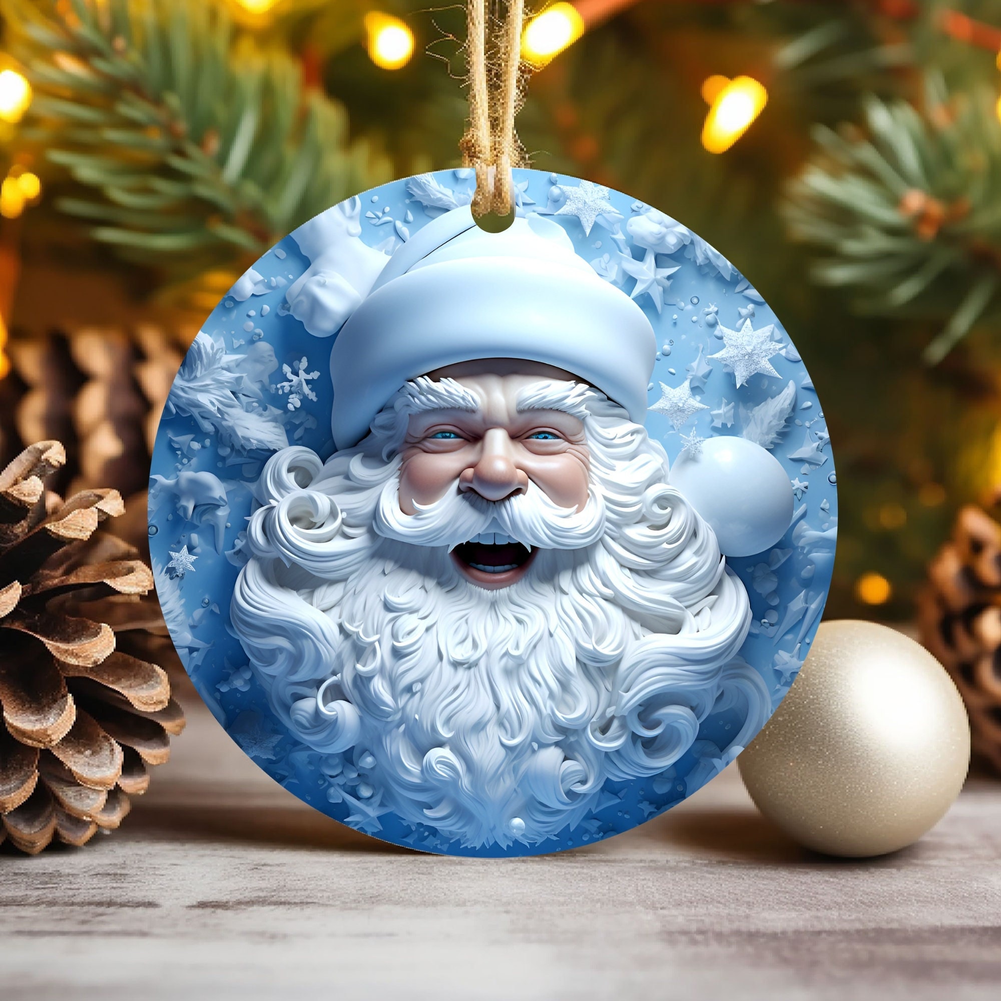 3D Santa Claus Christmas Ornament Sublimation , 300 Dpi, Round Ornaments File, Xmas Decorations, Commercial Use 