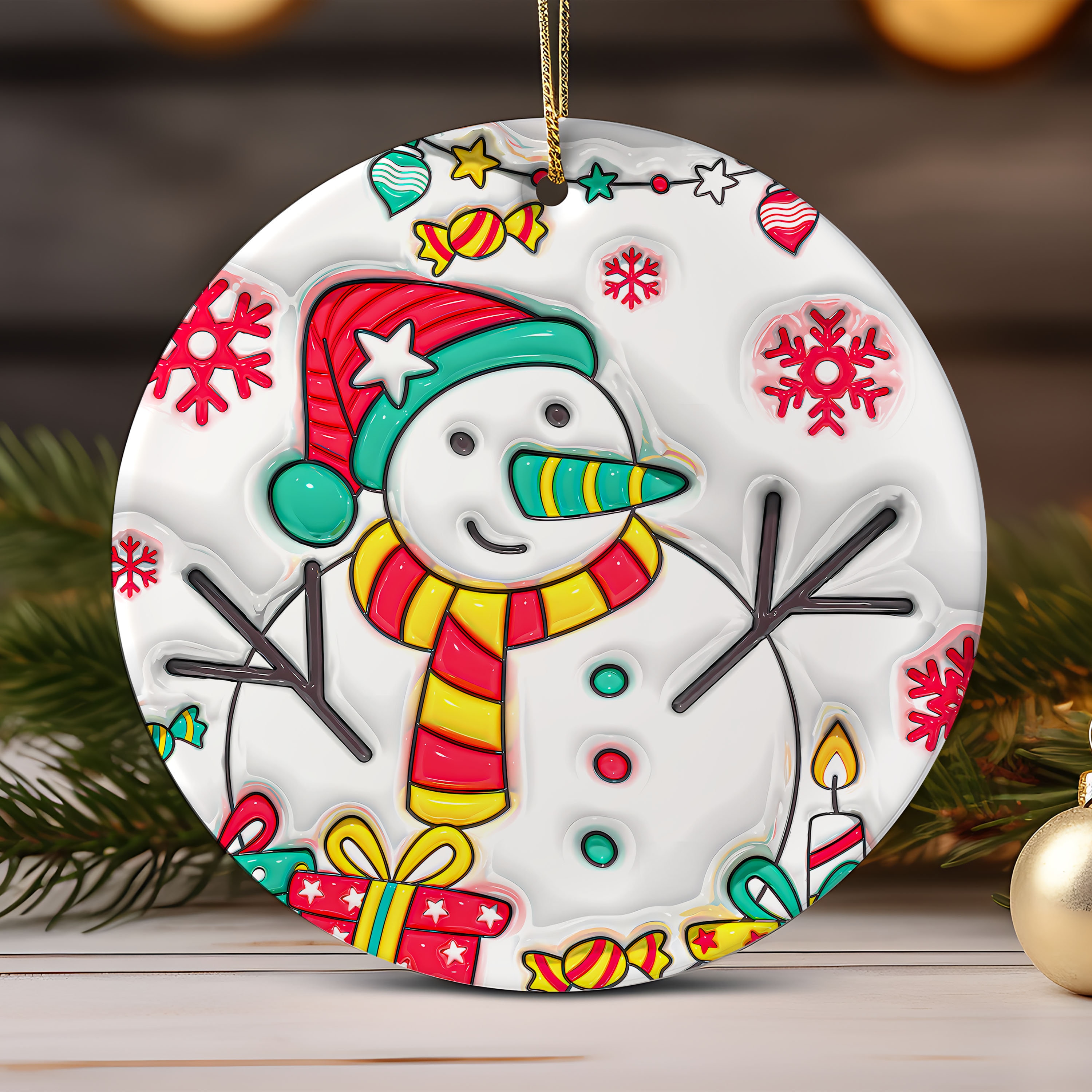 3D Inflated Christmas Ornament  Sublimation , 3D Christmas Puffy Round Ornament  