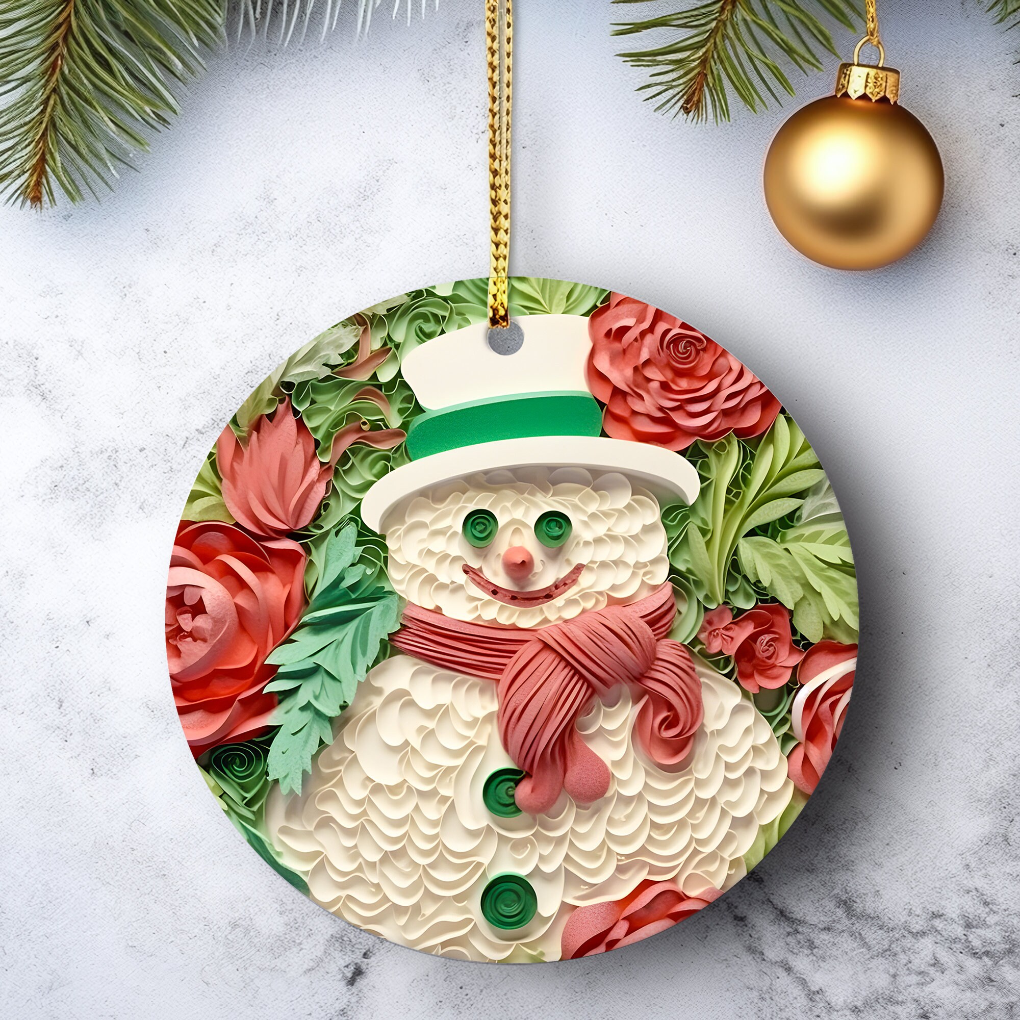 3D Snowman Christmas Ornament Bundle Sublimation  3D Christmas Round Ornament , 