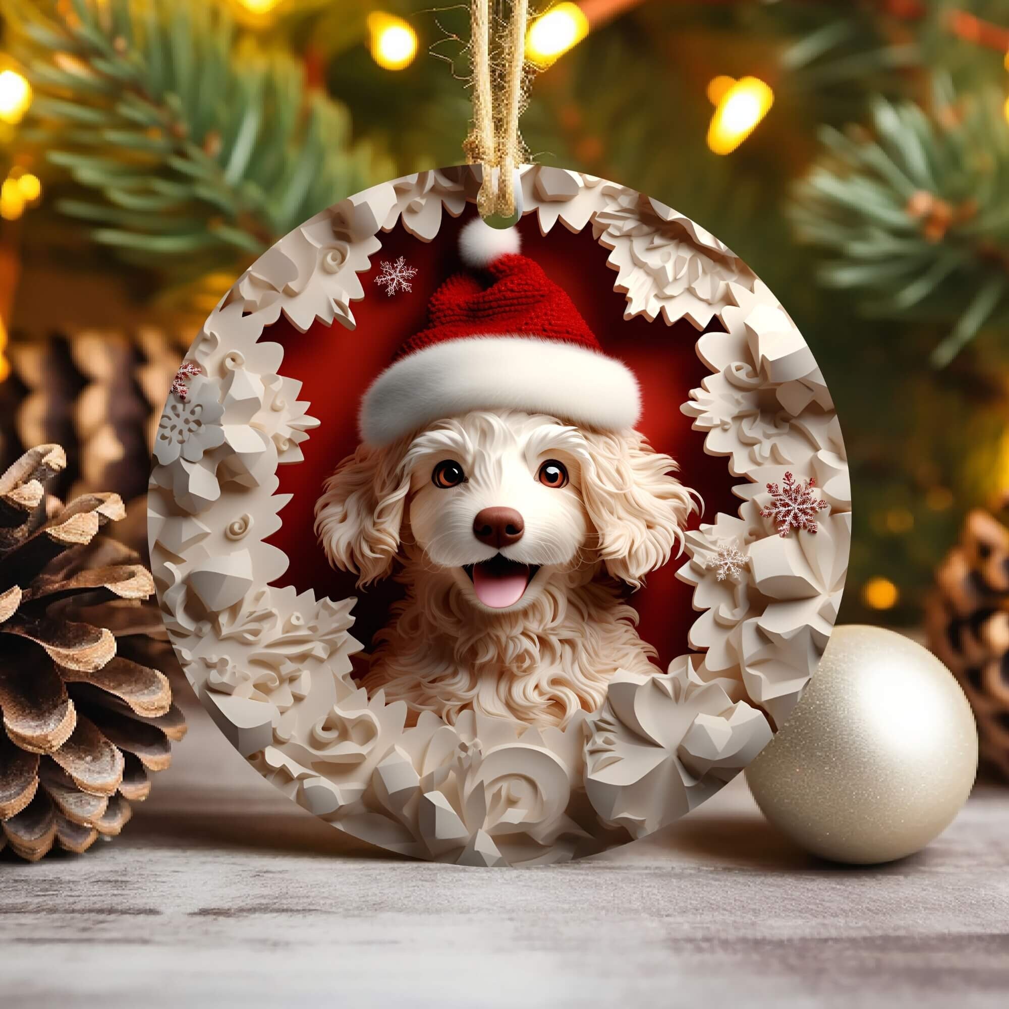 3D Dog Christmas Ornament Sublimation , 300 Dpi , Round Puppy Ornaments File, Diy Xmas Tree Decorations 2024
