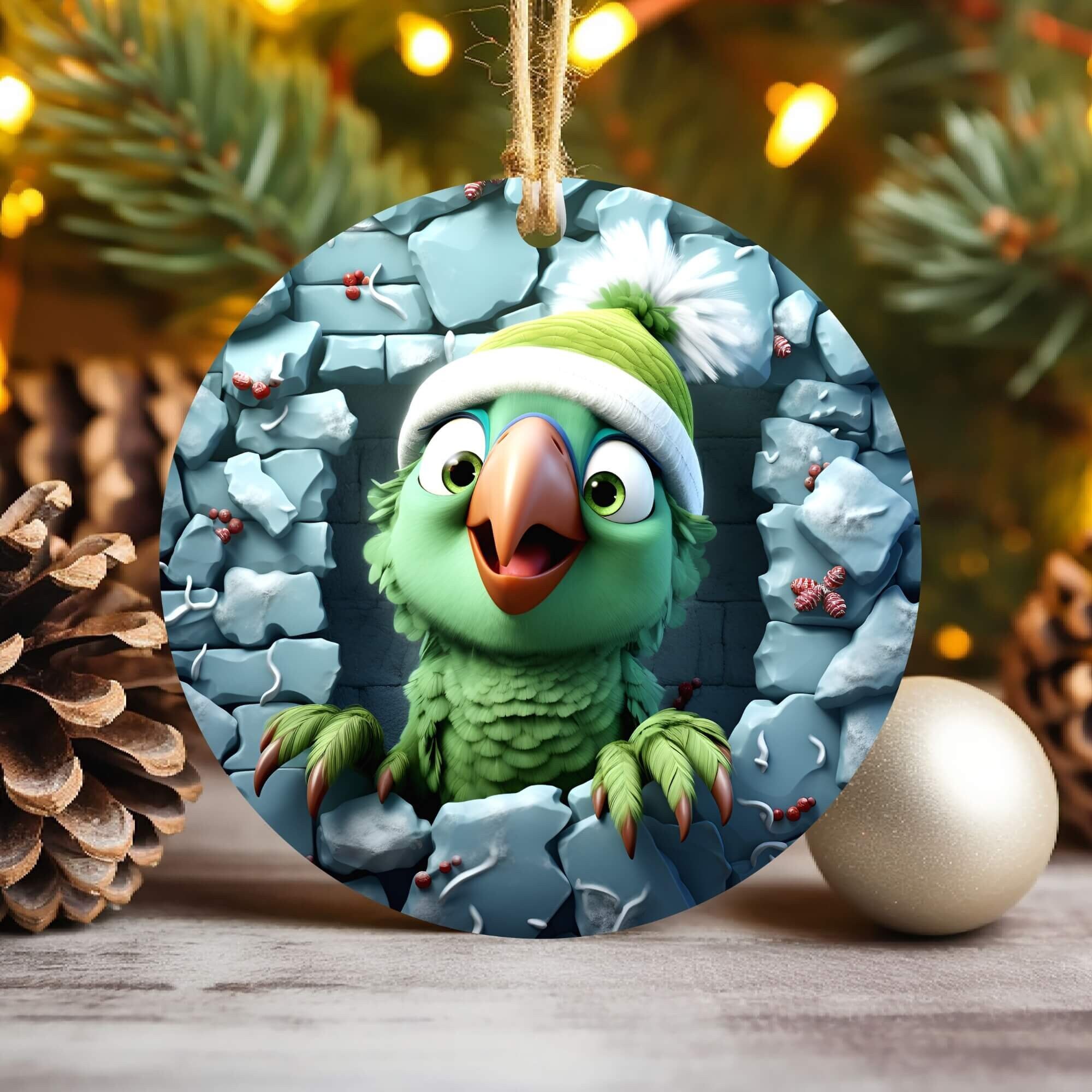3D Parrot Break Through Christmas Ornament Sublimation , 300 Dpi , Round Ornaments File, Xmas Decorations 2024