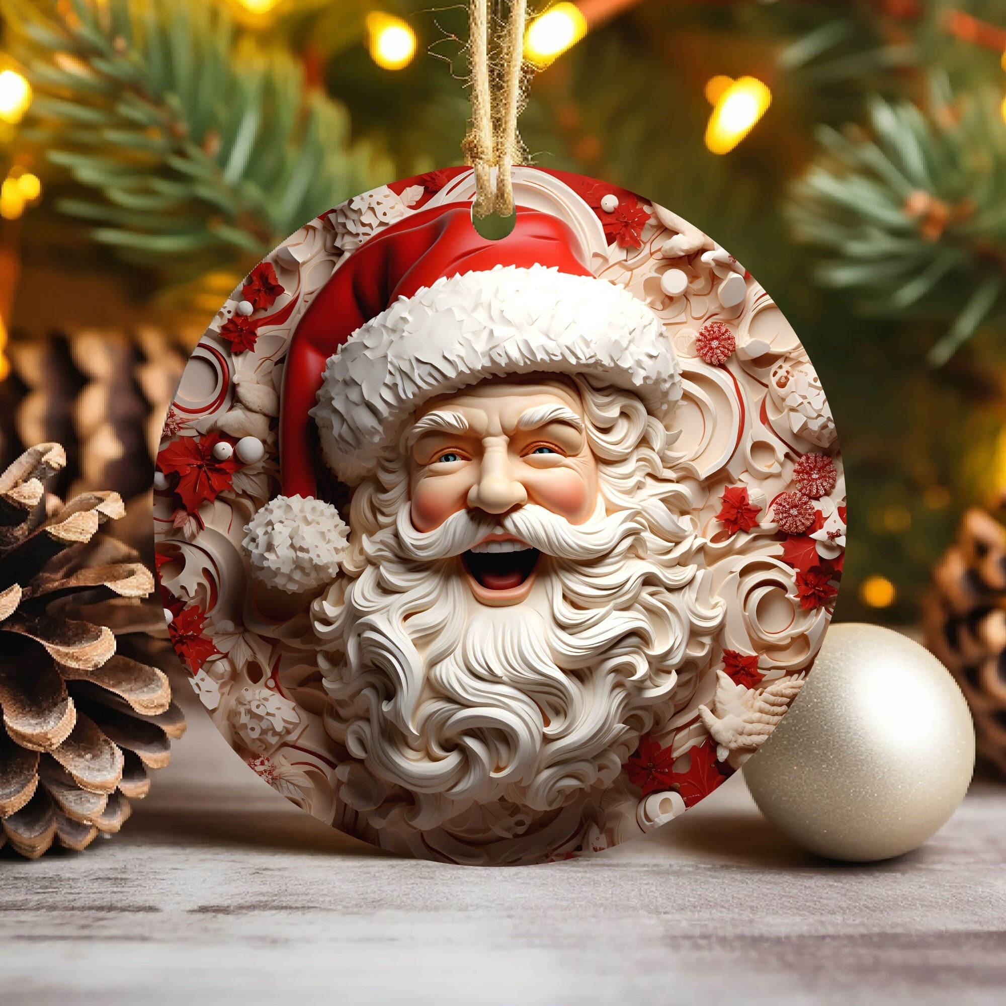 3D Santa Claus Christmas Ornament Sublimation , 300 Dpi , Round Ornaments File, Commercial Use, Xmas Decorations