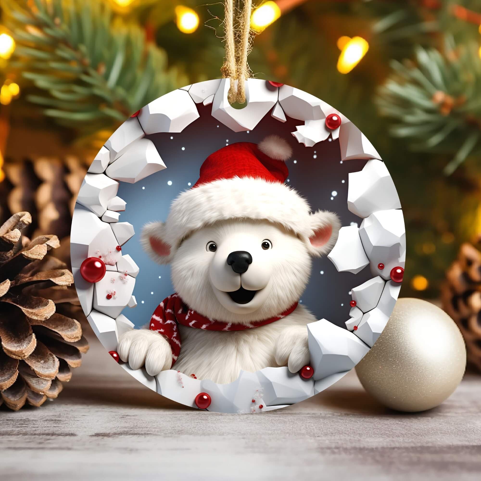 3D Bear Break Through Christmas Ornament Sublimation , 300 Dpi , Round Ornaments File, Xmas Tree Decoration 2024