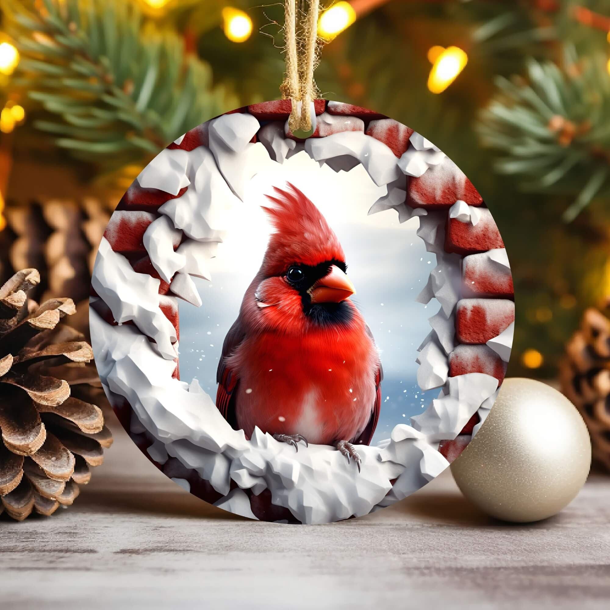 3D Cardinal Break Through Christmas Ornament Sublimation , 300 Dpi , Round Ornament Red Bird, Xmas Decorations