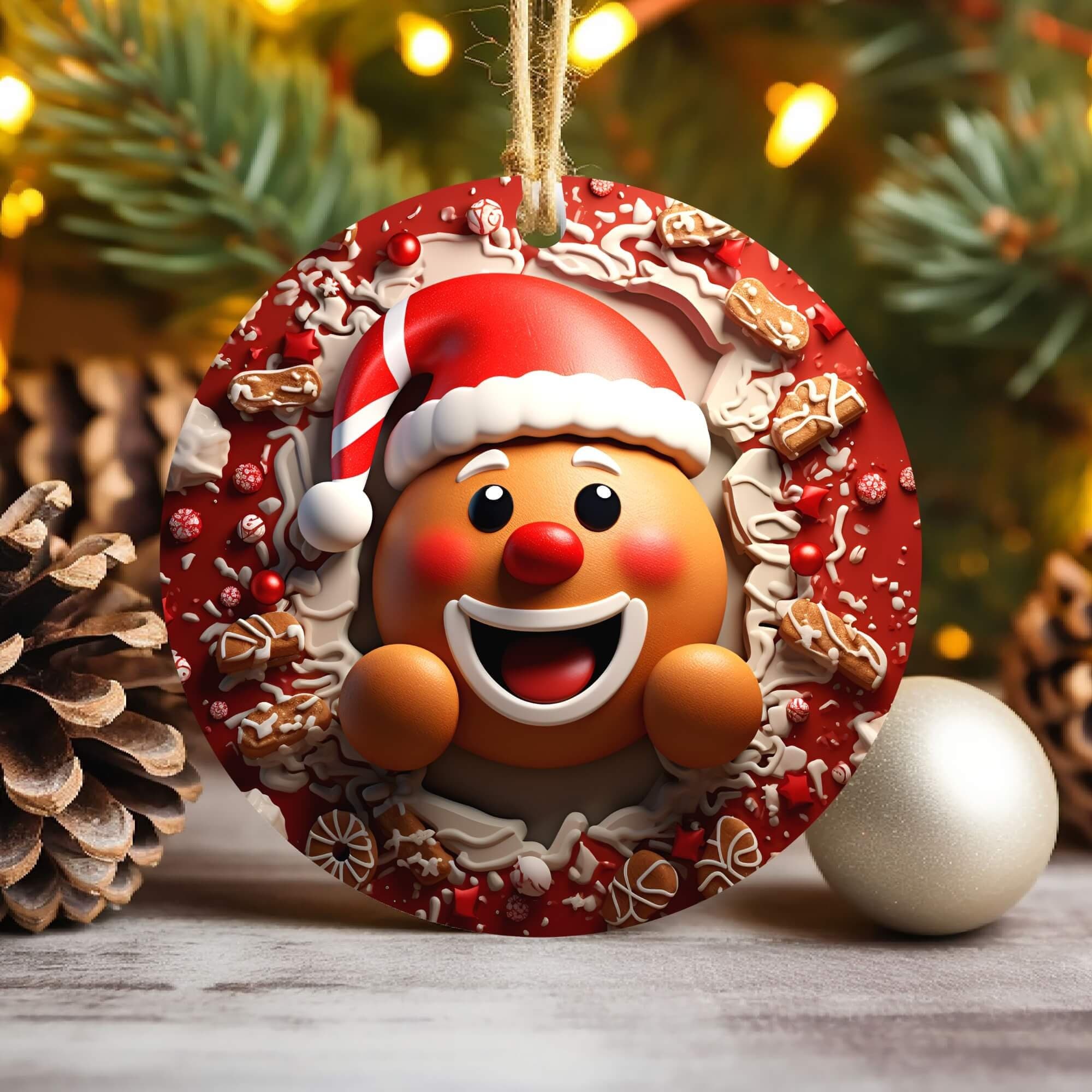 3D Gingerbread Break Through Christmas Ornament Sublimation , 300 Dpi , Round Ornaments, Xmas Decorations 2024