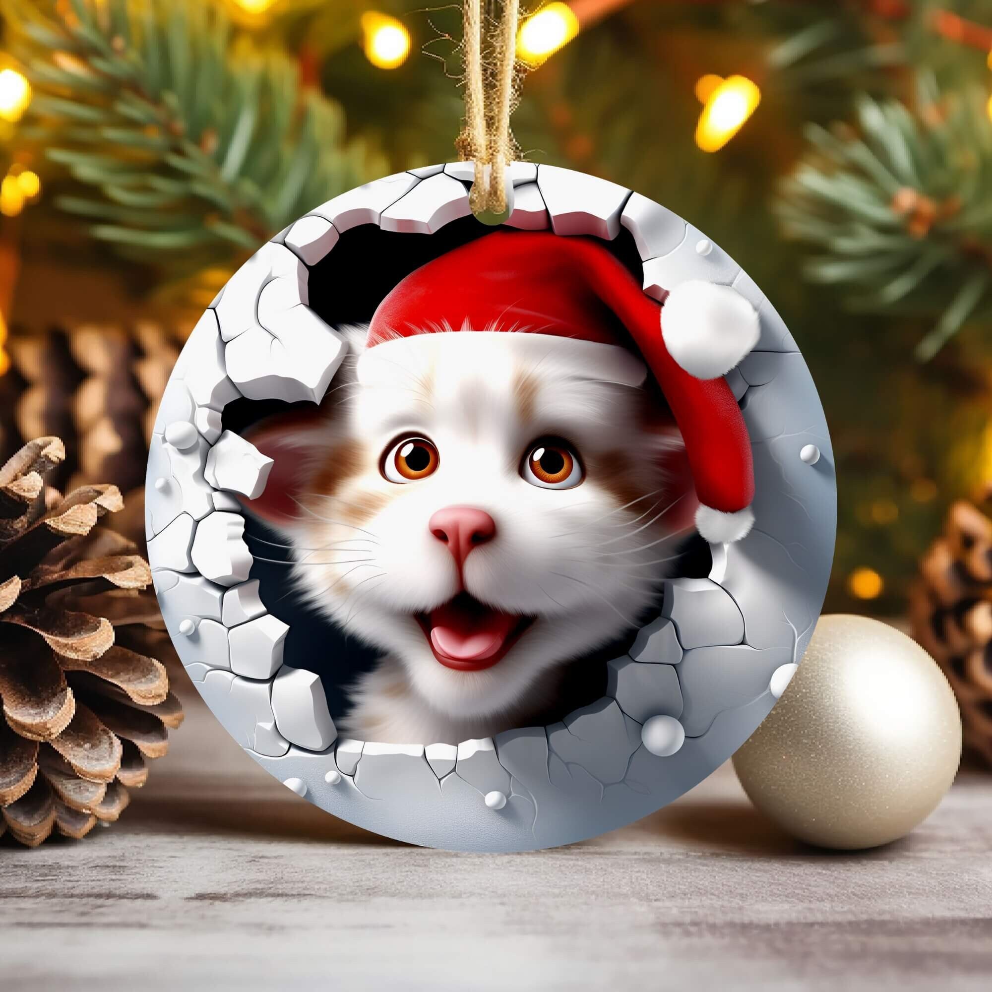 3D Dog Break Through Christmas Ornament Sublimation , 300 Dpi , Round Ornaments File, Xmas Tree Decorations 2024