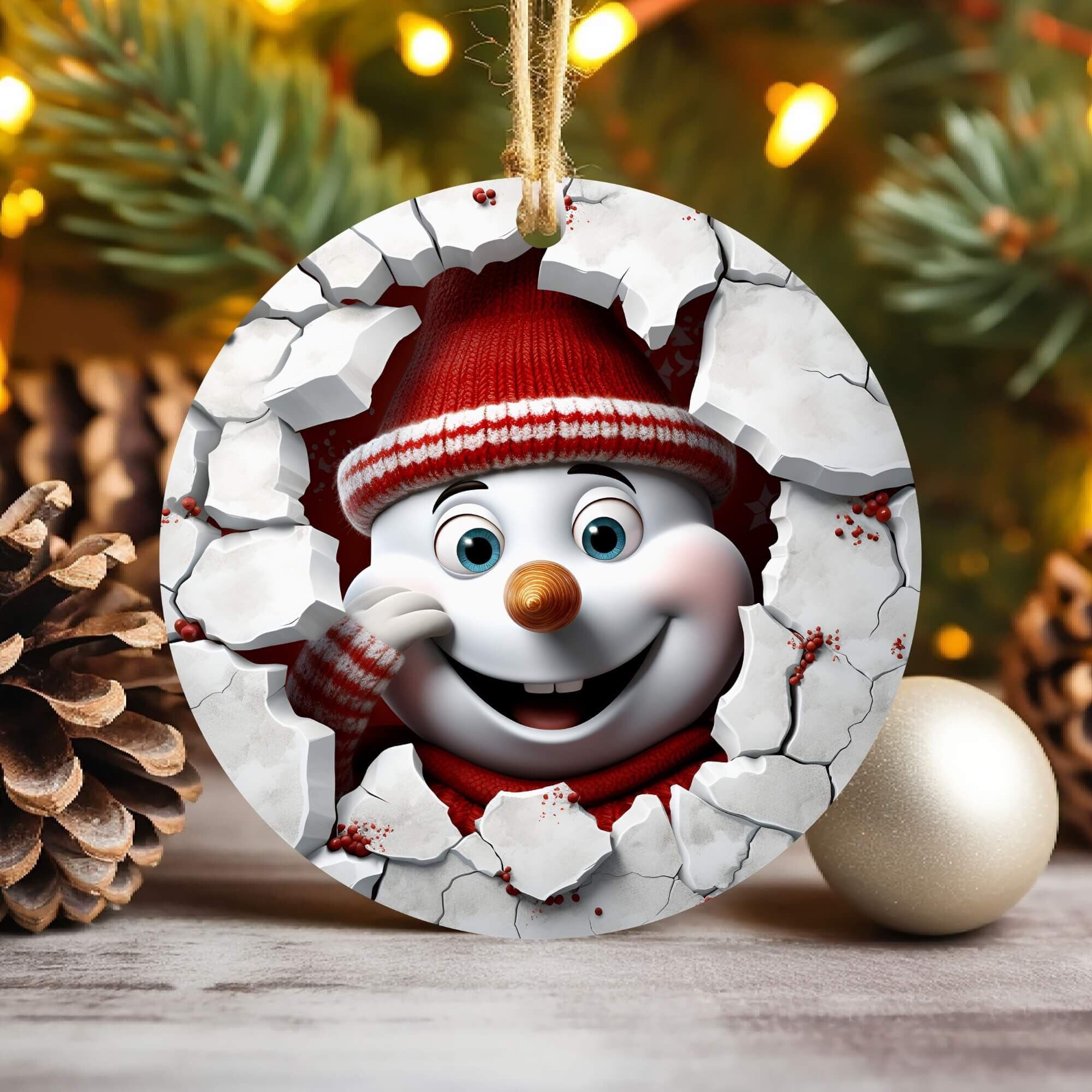 3D Snowman Break Through Christmas Ornament Sublimation , 300 Dpi , Round Ornaments File, Xmas Decorations 2024