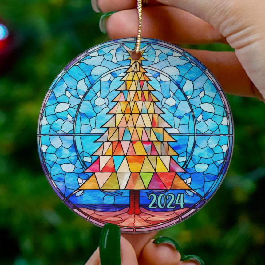 2024 Christmas Ornament, Christmas Modern Winter Tree Ornament, Holiday Gift, Ceramic Round Ornament, Dated Ornament