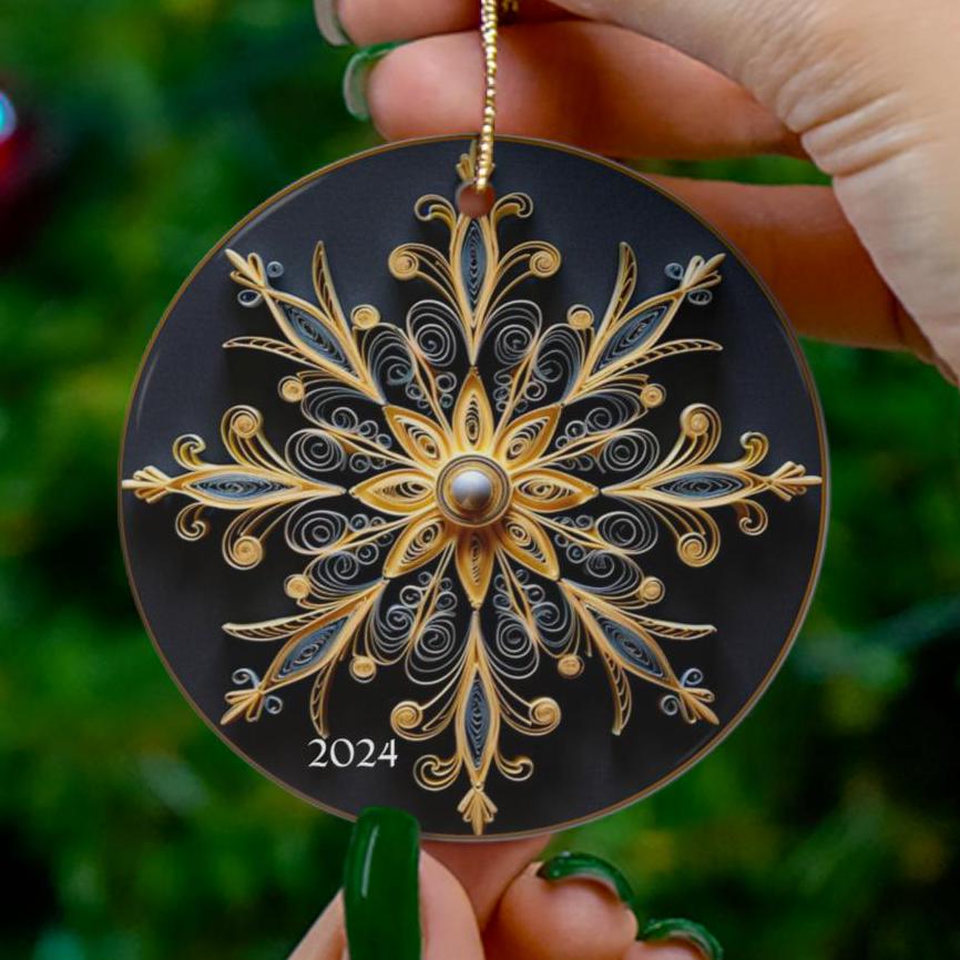 2024 Christmas Ornament, Golden Christmas Black Star Bauble, Tree Ornament, Holiday Gift, Ceramic Round Ornament, Dated Ornament