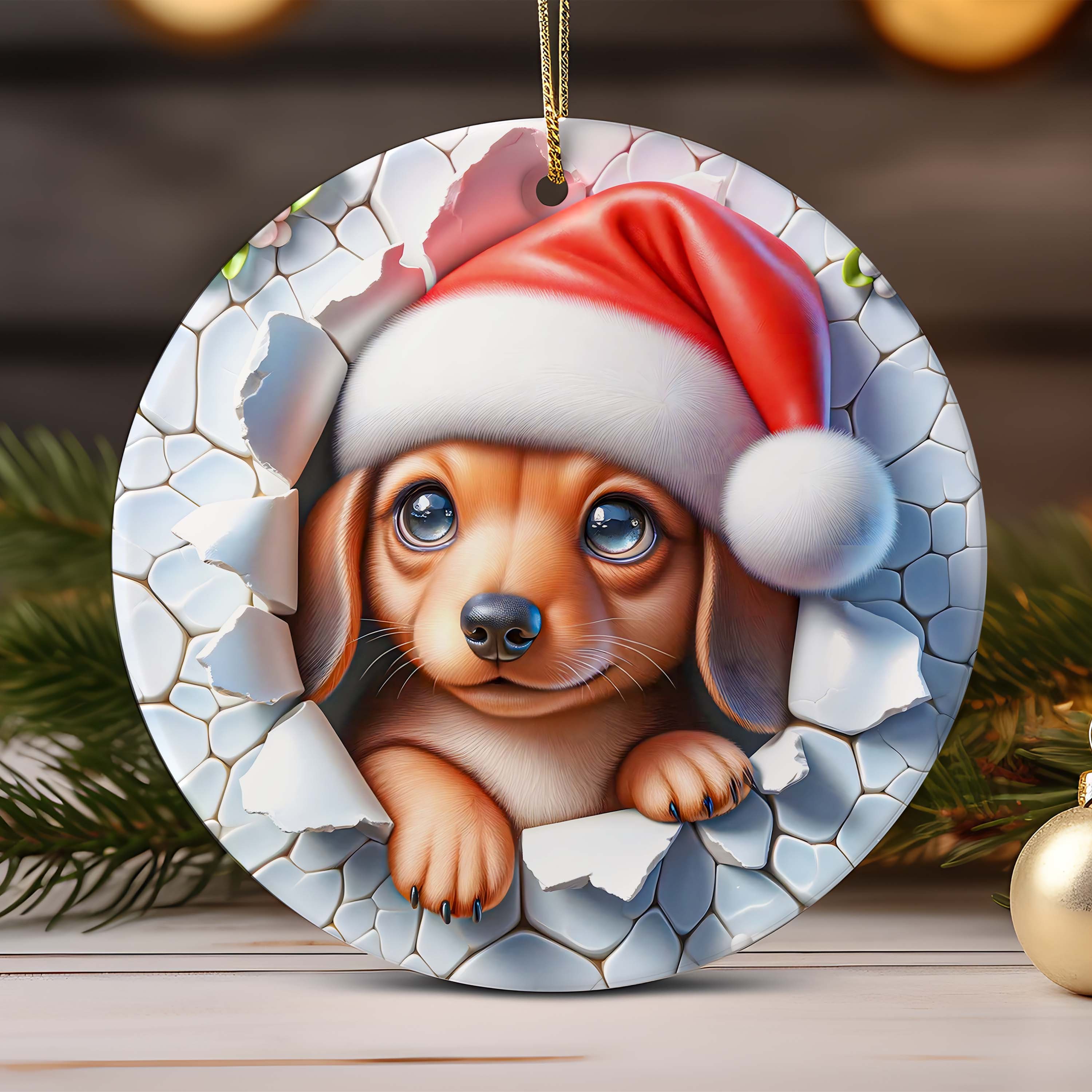 3D Dog Breeds Christmas Ornament Sublimation , 3D Christmas Break Through Round Ornaments