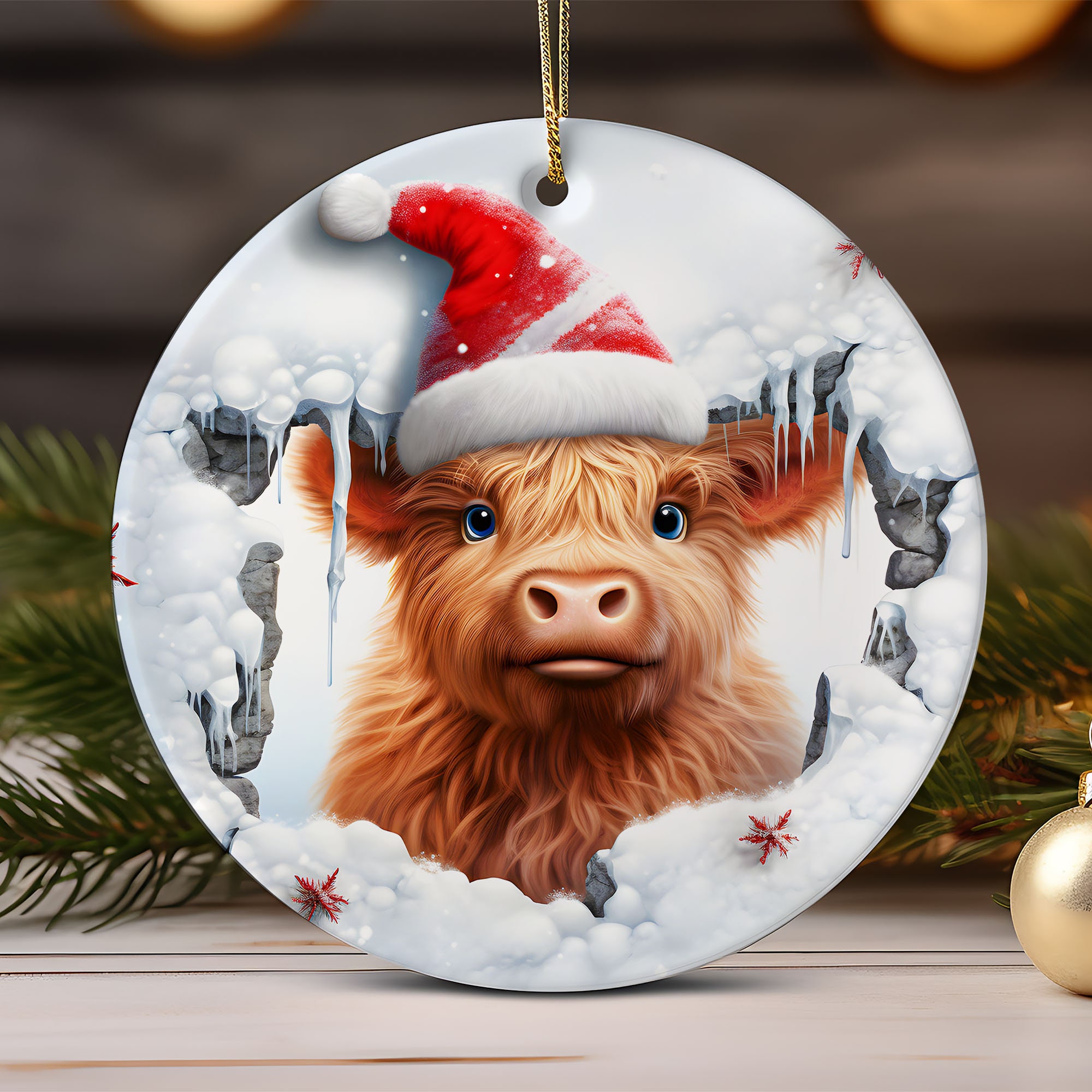 3D Christmas Break Through Ornament Sublimation , Cute Christmas Animals Round Ornament ,