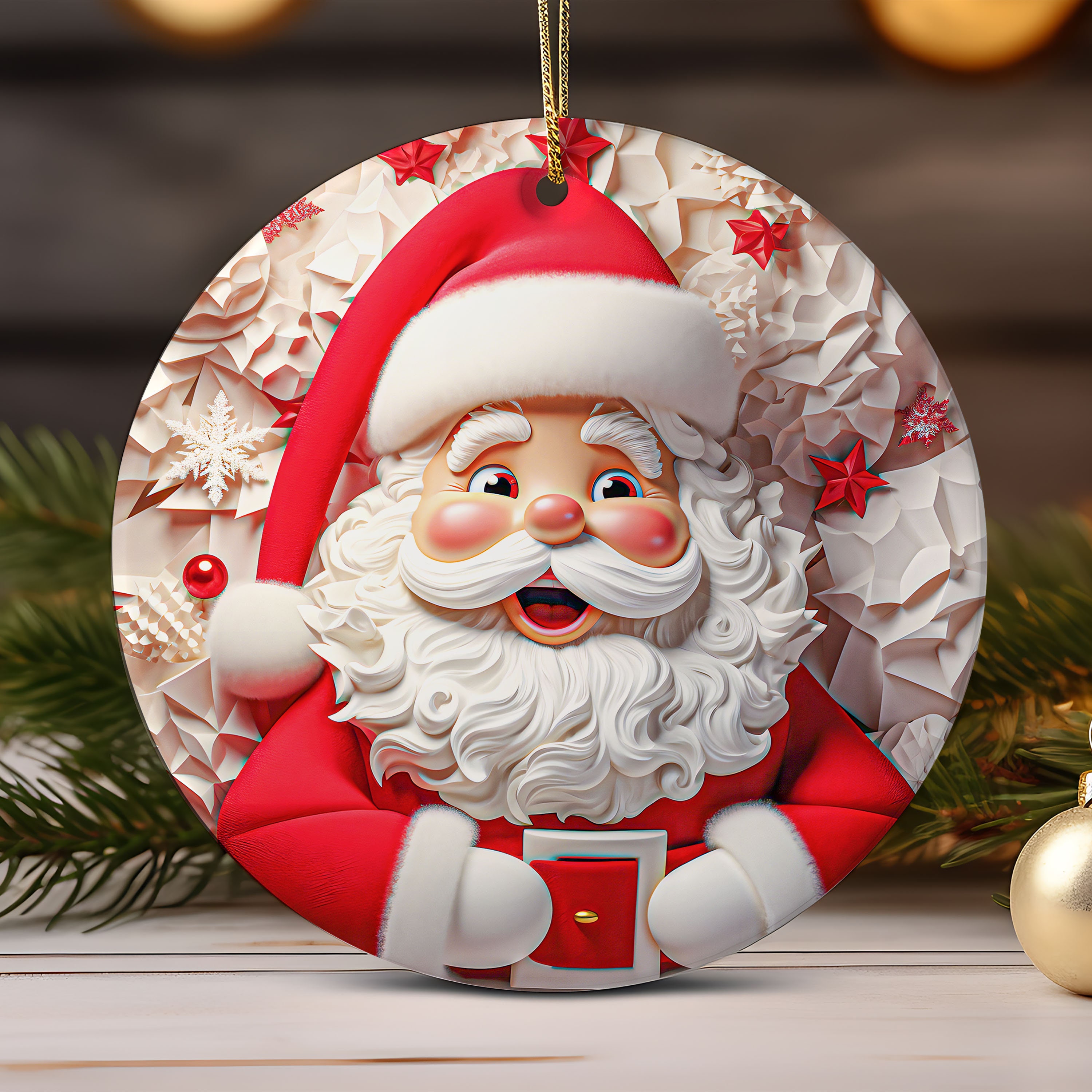 3D Cute Santa Christmas Ornament Sublimation , Christmas Round Ornament Santa Claus Ornament