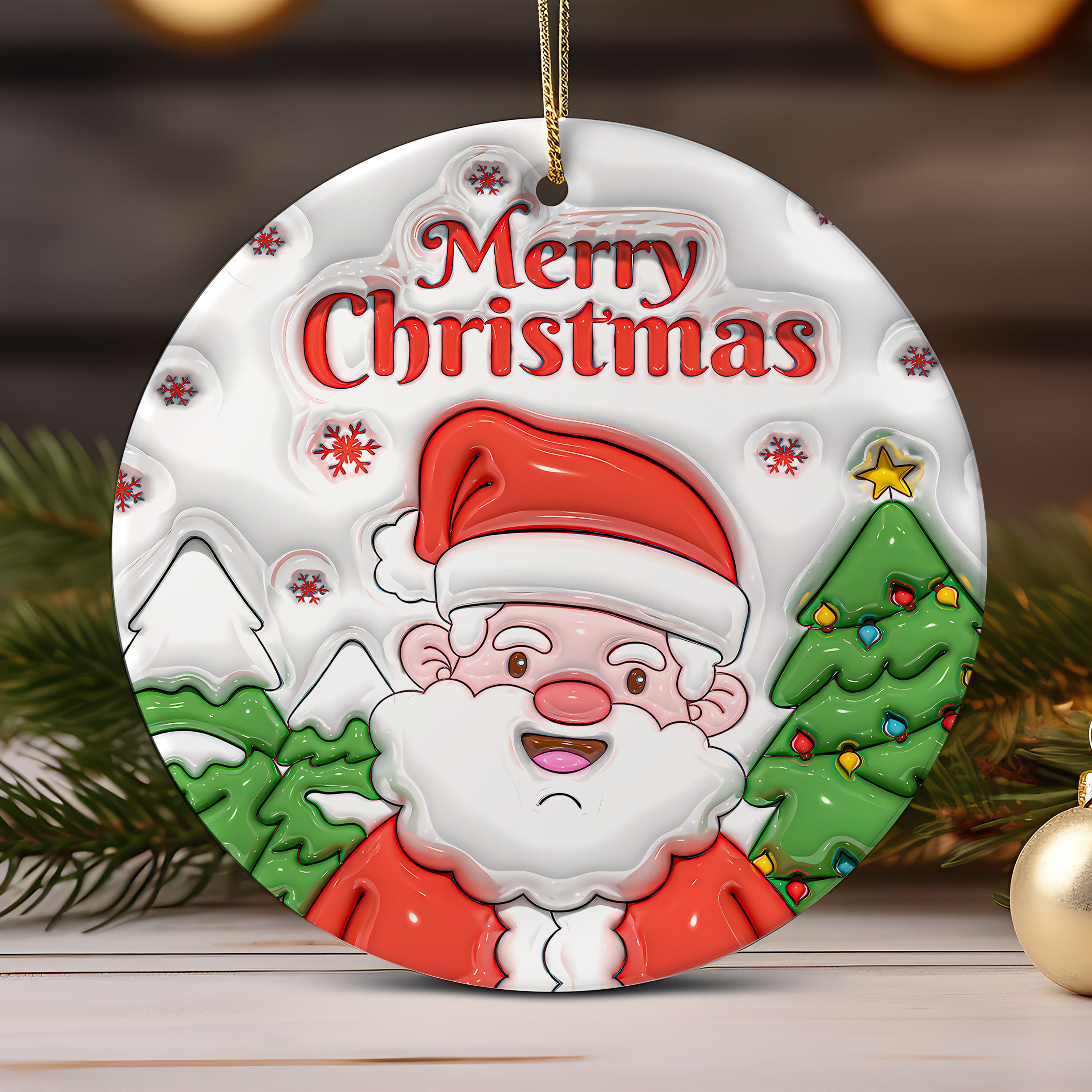 3D Inflated Christmas Ornament Sublimation , 3D Christmas Puffy Round Ornament