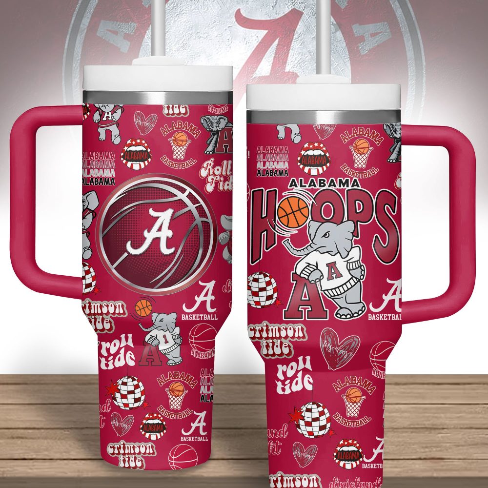 Alabama Crimson Tide Basketball Tumbler ??20Oz Insulated Travel Mug With Handle