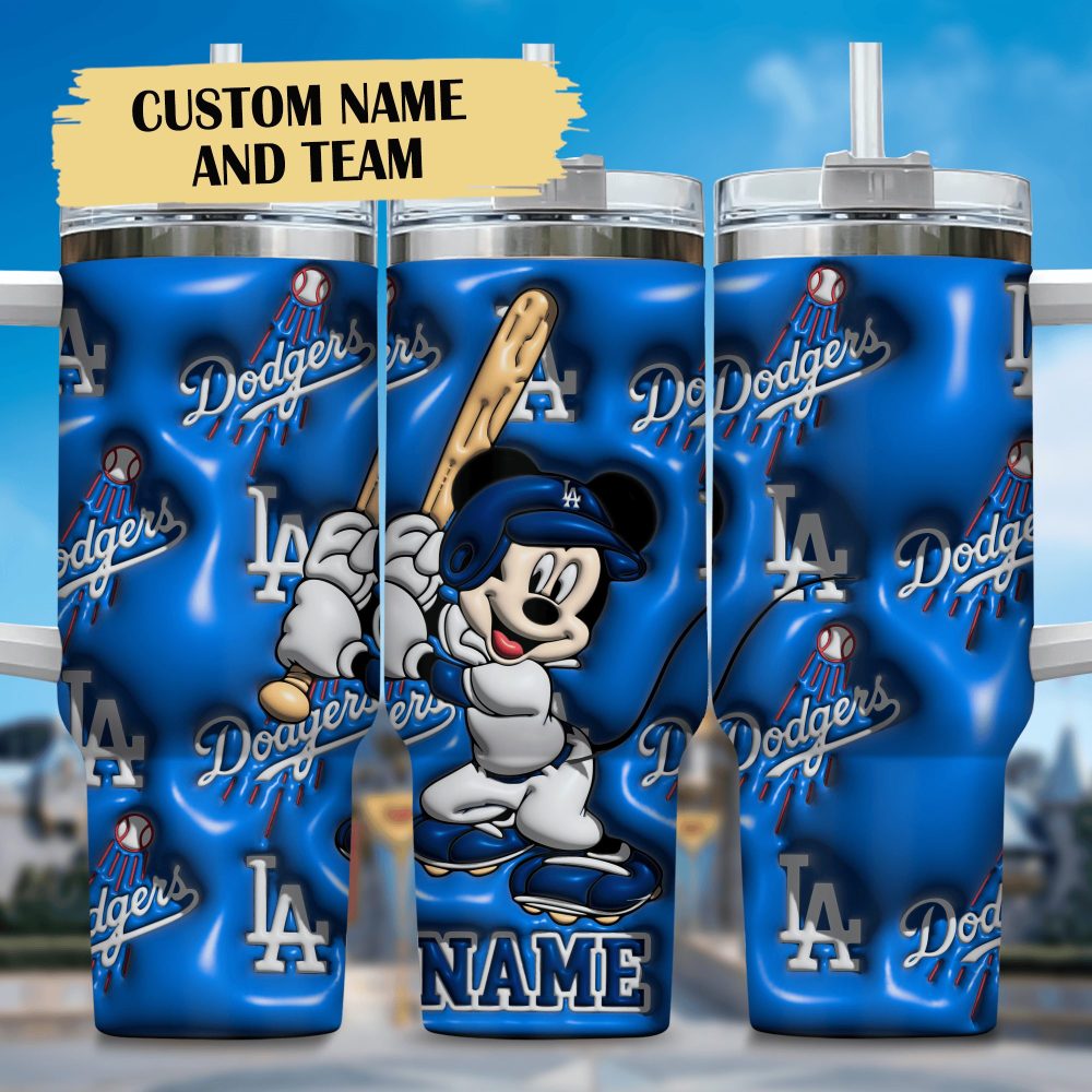 3D Mickey And Los Angeles Dodgers CartoonMlb Custom Stanley Quencher 40Oz Stainless Steel Tumbler With Handle