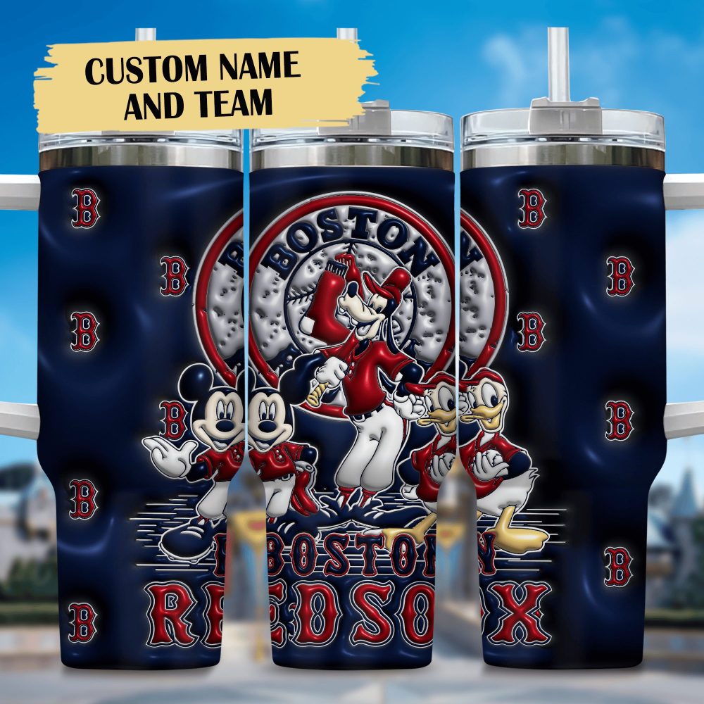 3D Mickey And Boston Red Sox CartoonMlb Custom Stanley Quencher 40Oz Stainless Steel Tumbler With Handle