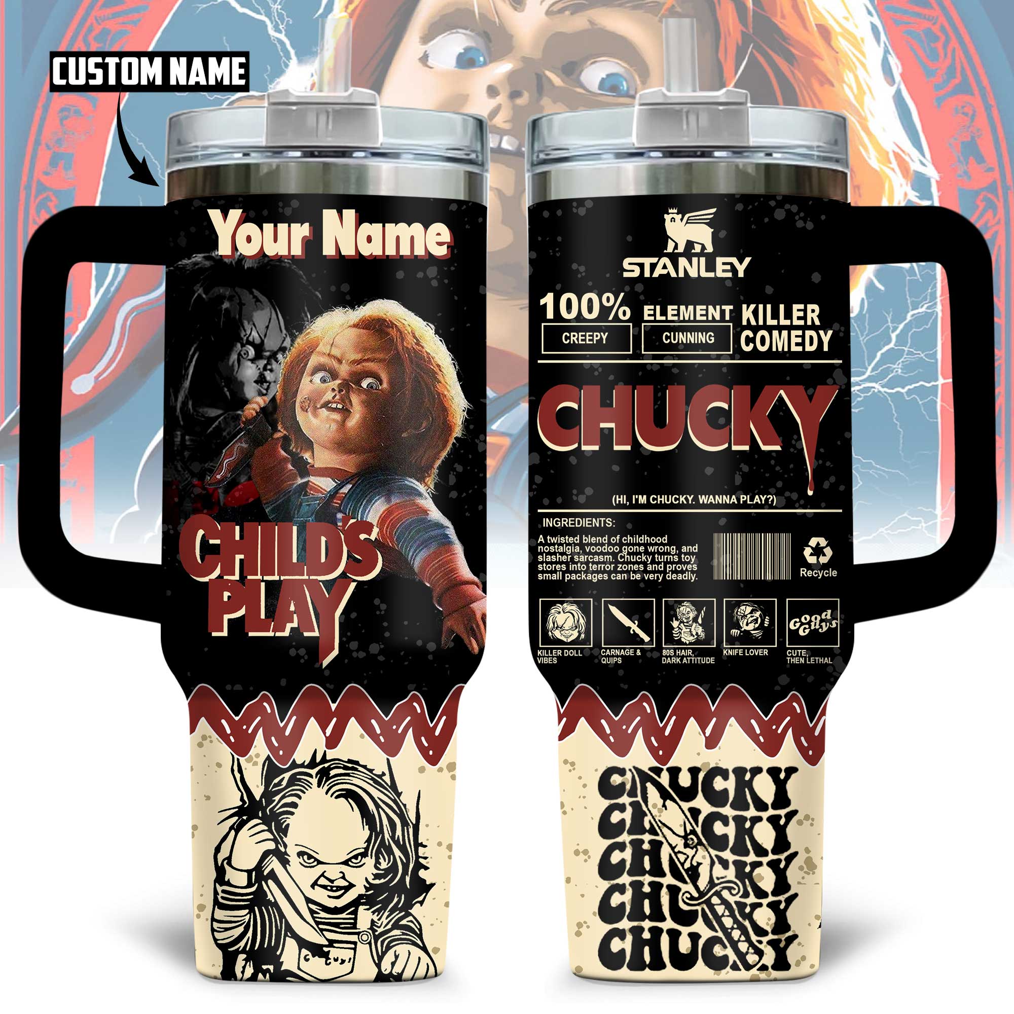 Chucky Movies Custom Stanley Cup 40 oz Tumbler With Handle