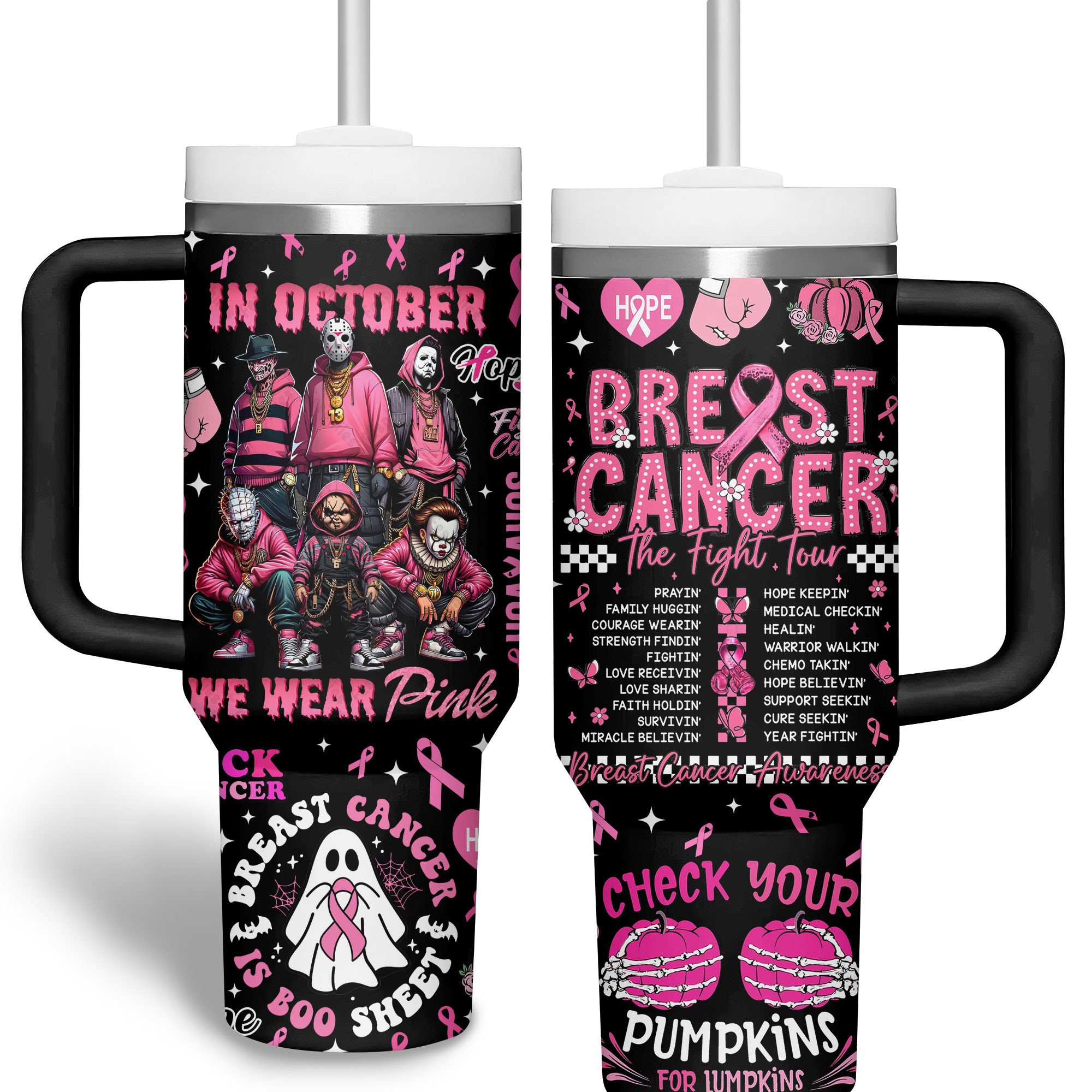 Breast Cancer Horror Movies Custom Stanley Cup 40 oz Tumbler With Handle