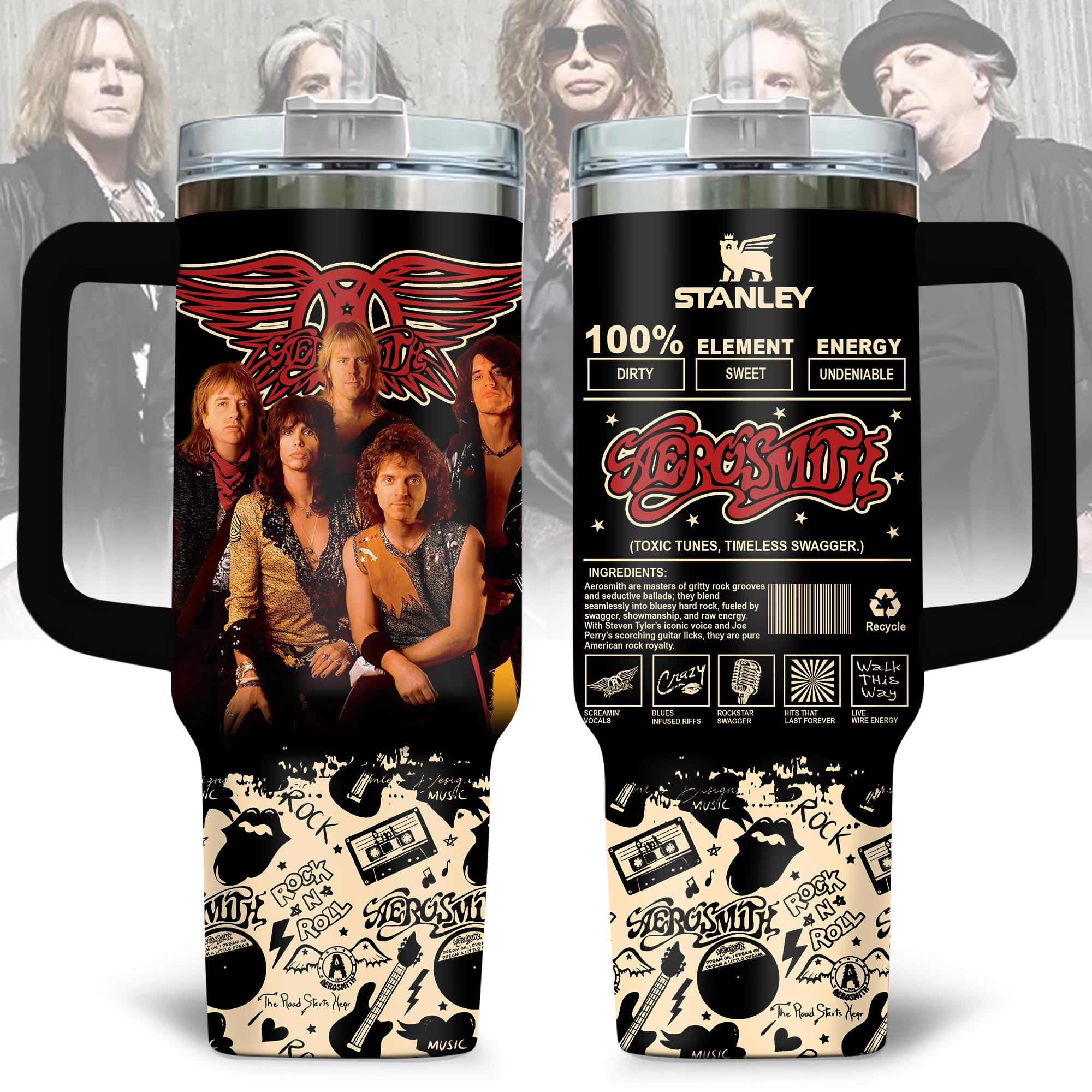 Aerosmith Music Custom Stanley Cup 40 oz Tumbler With Handle