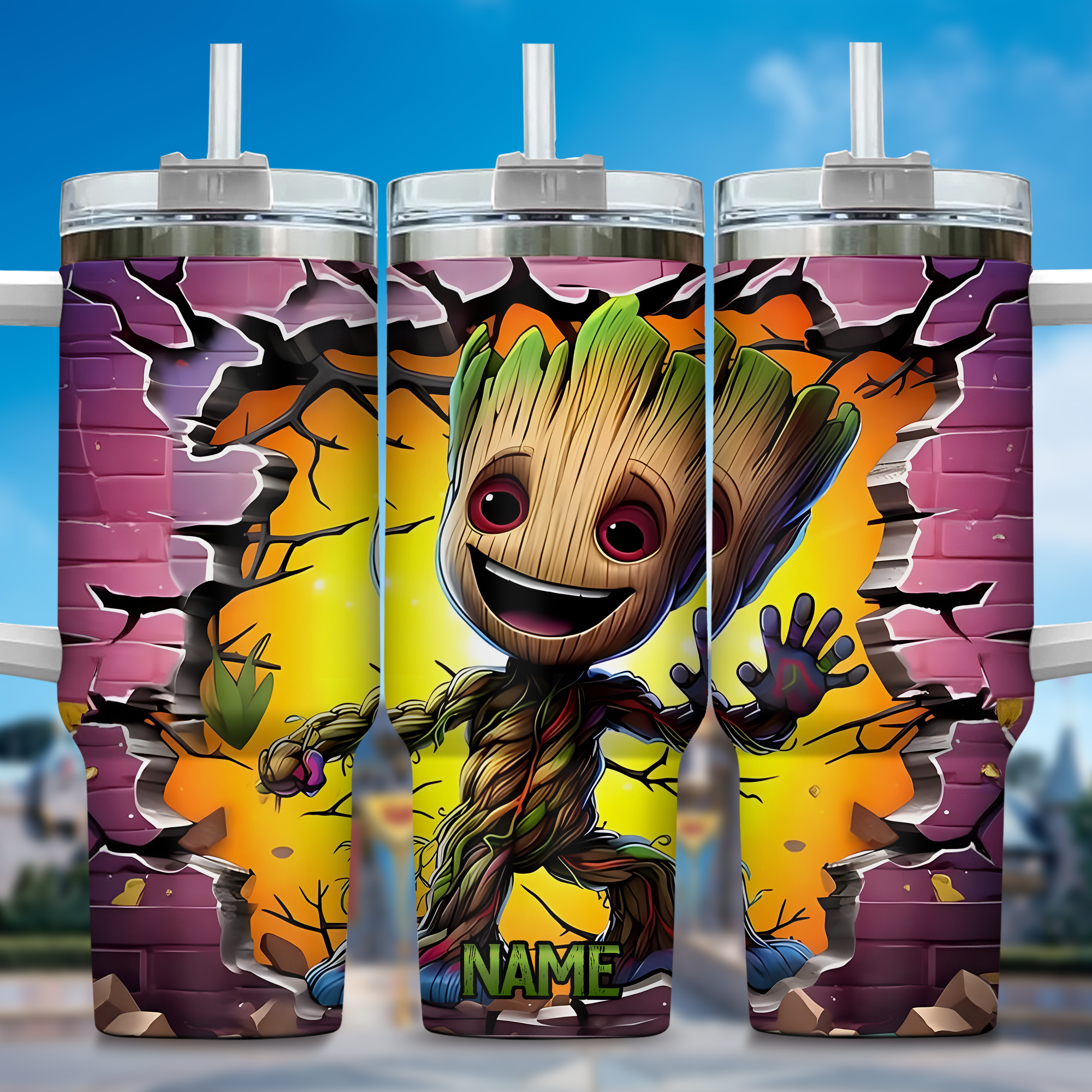 3D Baby Groot Cartoon Custom Stanley Cup 40 oz Tumbler With Handle