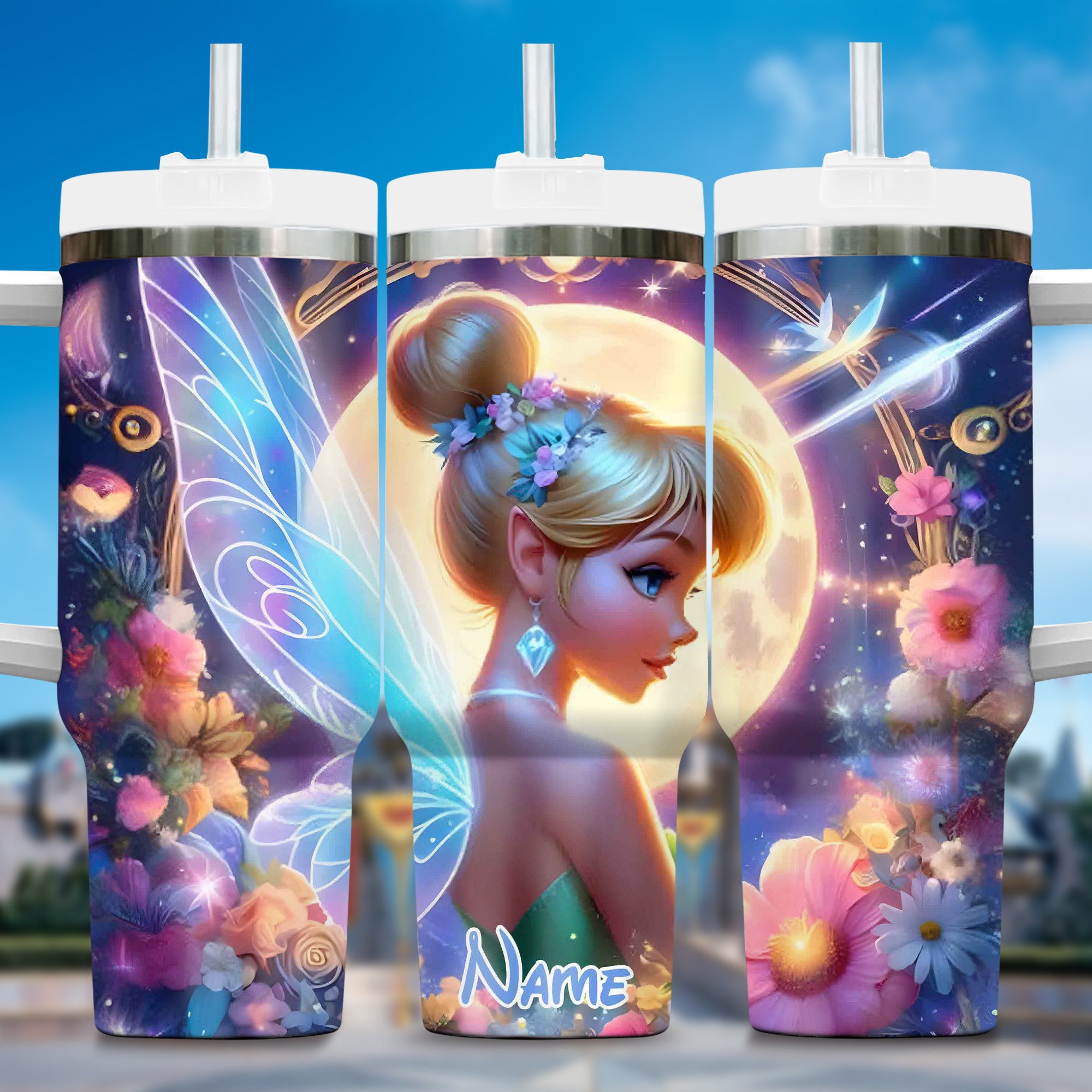 3D Fairy Tinkerbell Cartoon Custom Stanley Cup 40 oz Tumbler With Handle