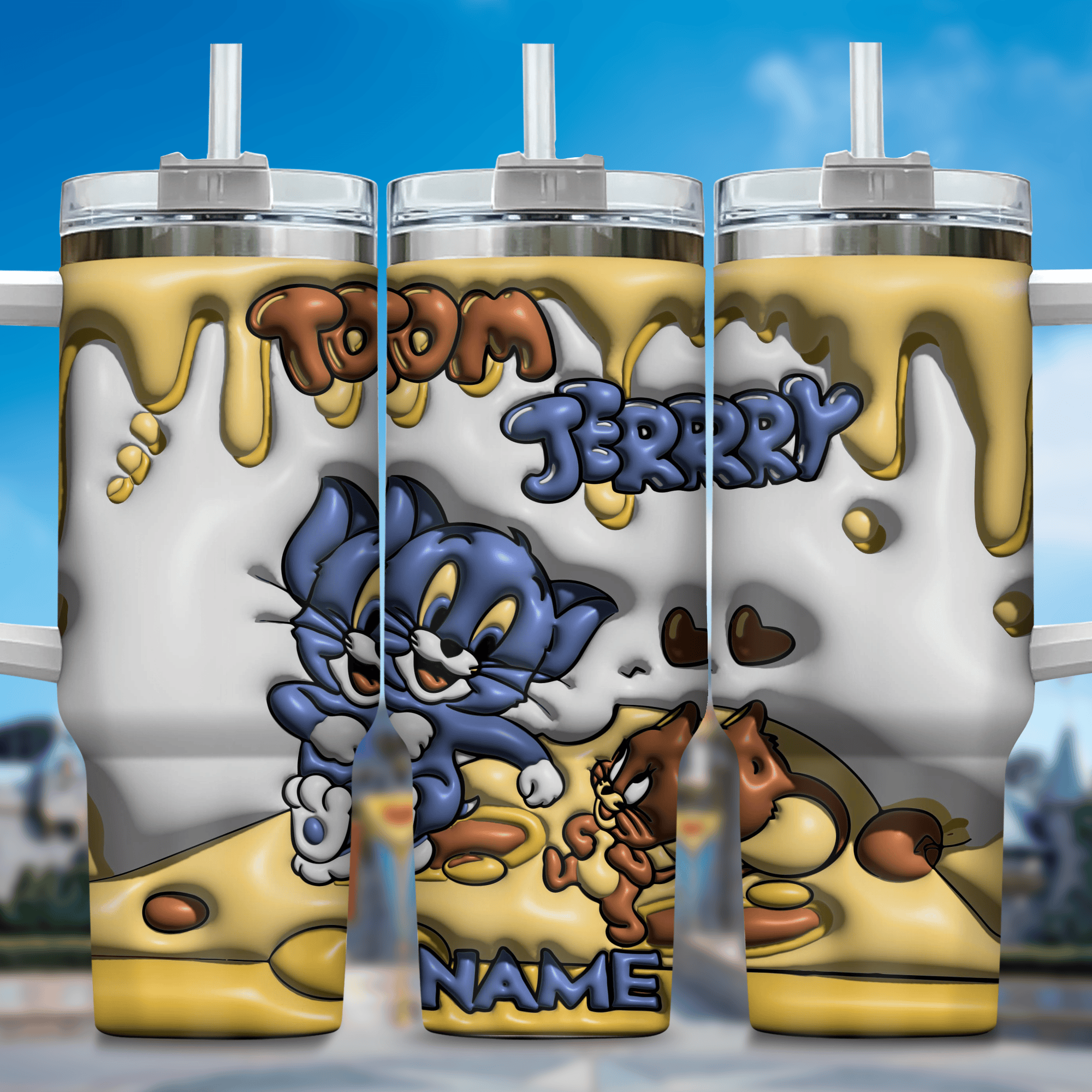 3D Tom and Jerry Cartoon Custom Stanley Cup 40 oz Tumbler With Handle
