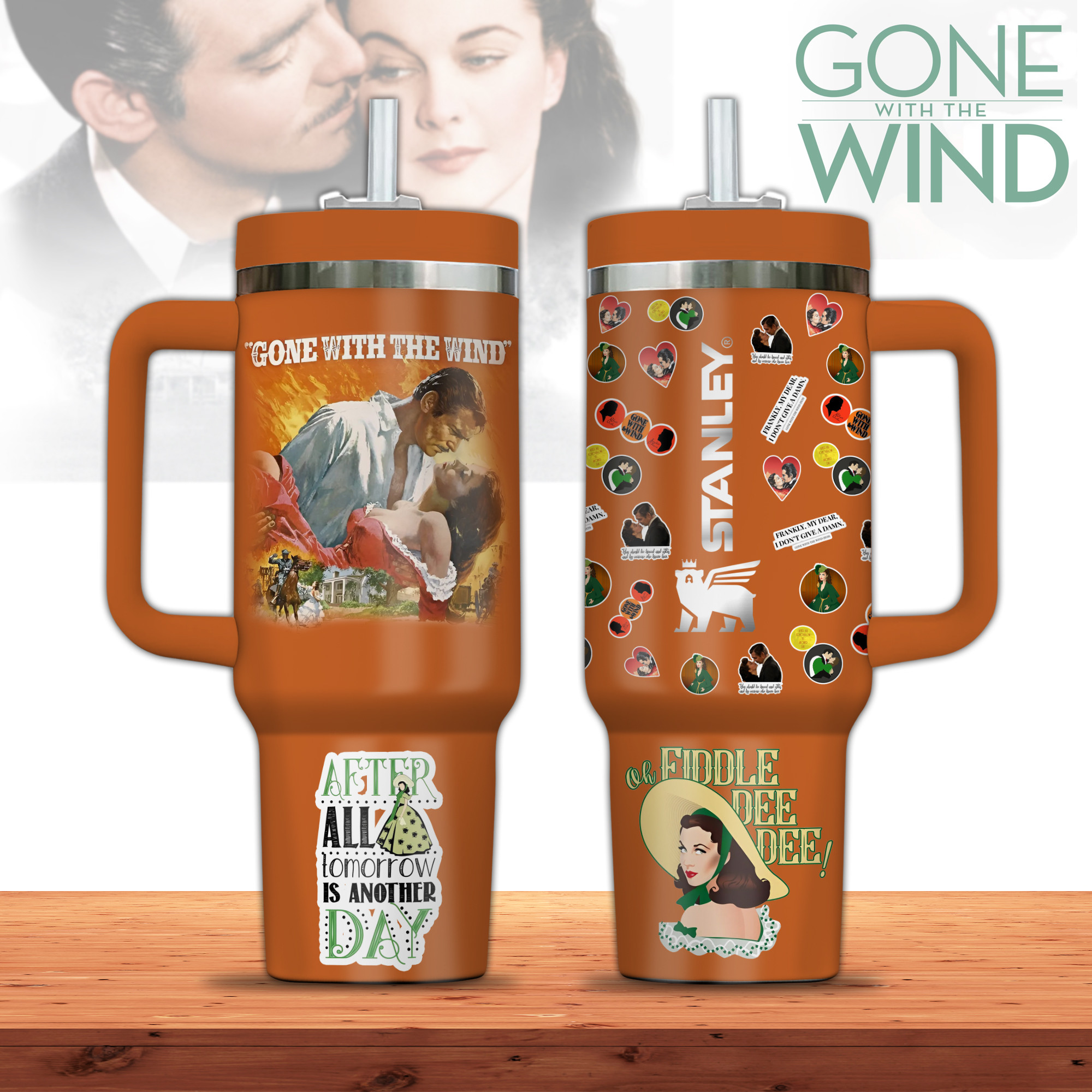 Gone with the Wind Movies Custom Stanley Quencher 40oz Stainless Steel Tumbler With Handle