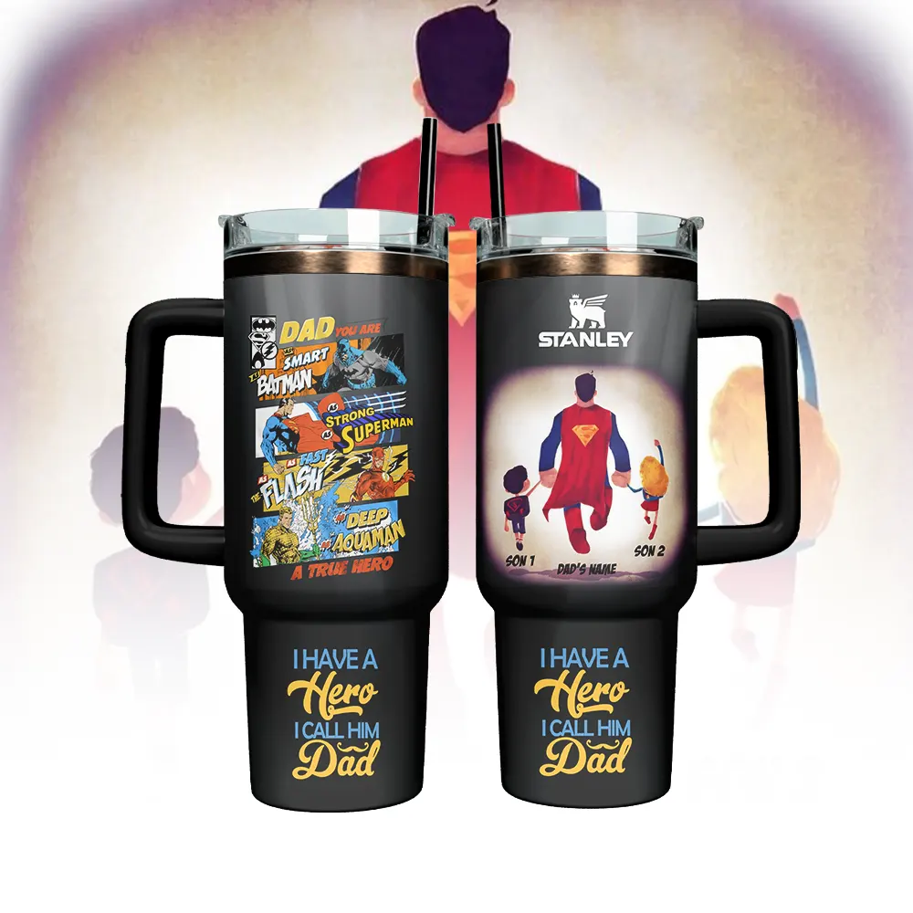 Father?? Day x Superman Custom Stanley Quencher 40oz Stainless Steel Tumbler With Handle