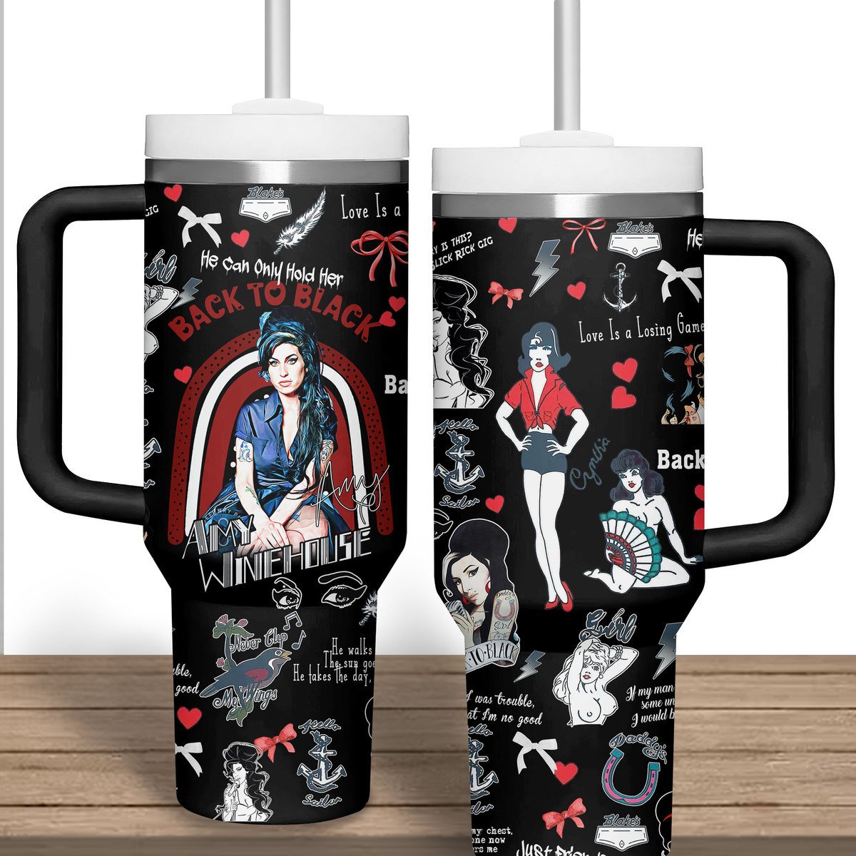 Amy Winehouse Music Custom Stanley Quencher 40oz Stainless Steel Tumbler With Handle