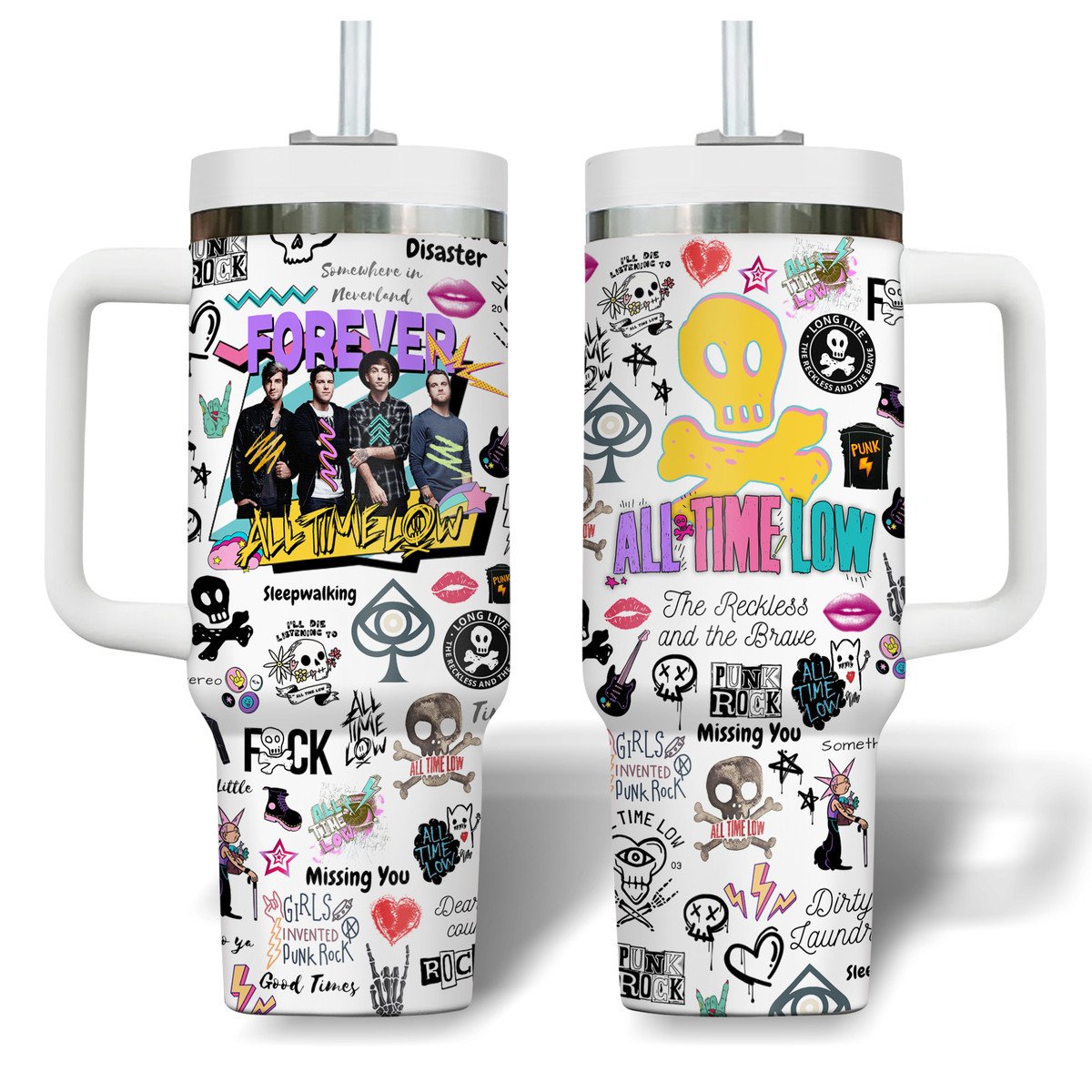 All Time Low Music Custom Stanley Quencher 40oz Stainless Steel Tumbler With Handle