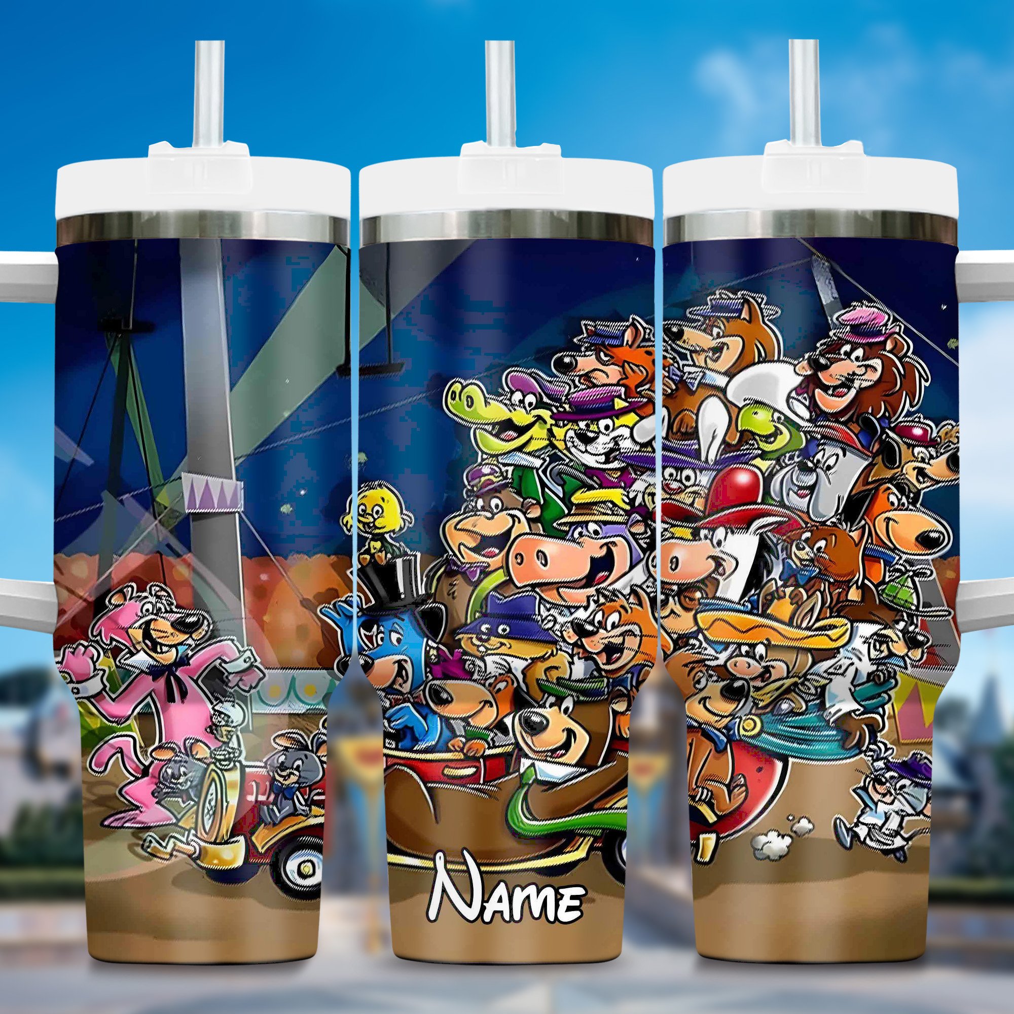 80s and 90s Cartoon Custom Stanley Quencher 40oz Stainless Steel Tumbler With Handle