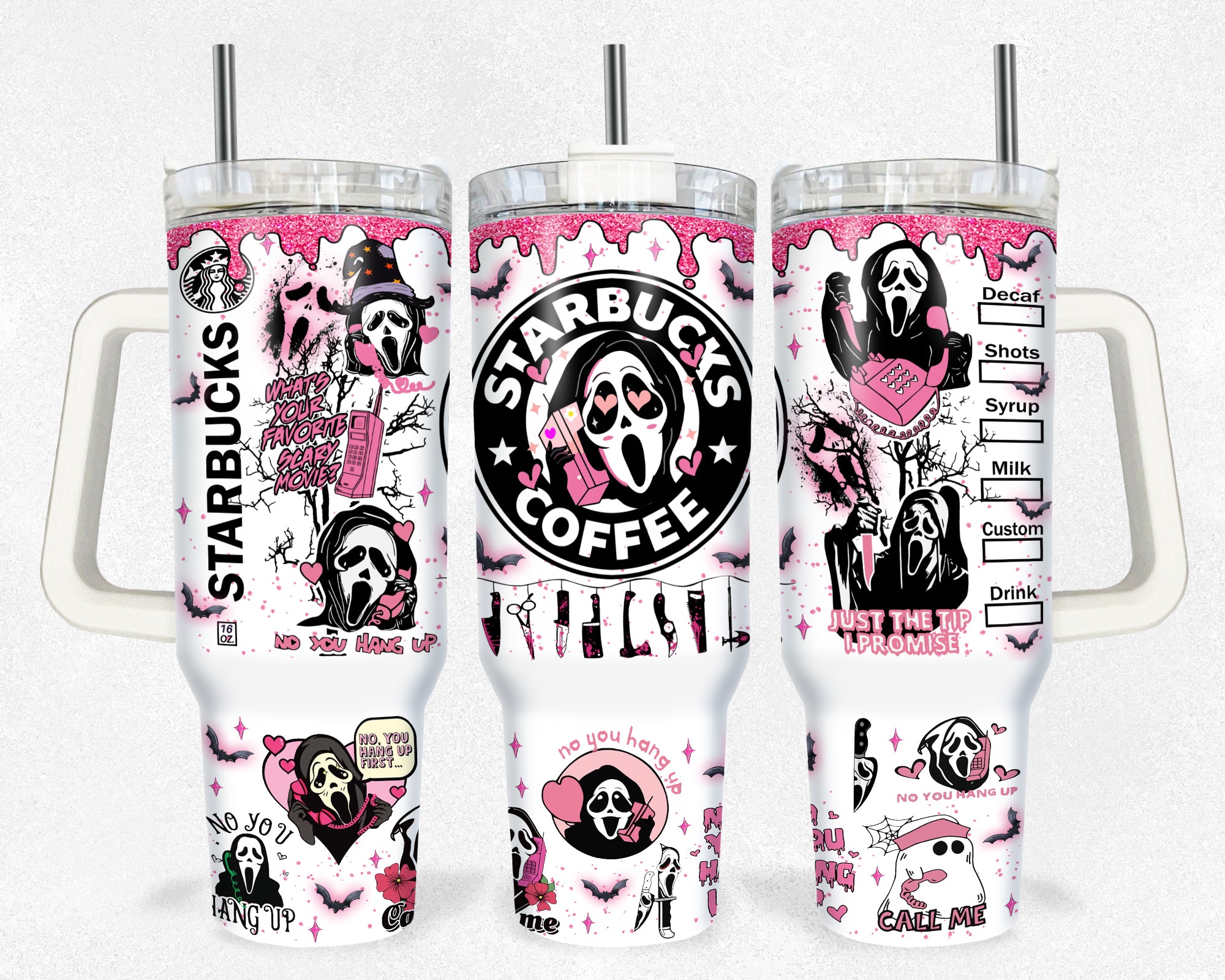 Ghostface Coffee Scream Movies Custom Stanley Quencher 40oz Stainless Steel Tumbler With Handle