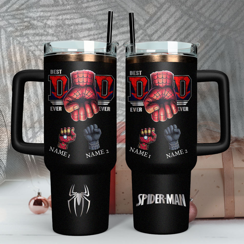 Father?? Day Spider-Man Avengers Movies Custom Stanley Quencher 40oz Stainless Steel Tumbler With Handle