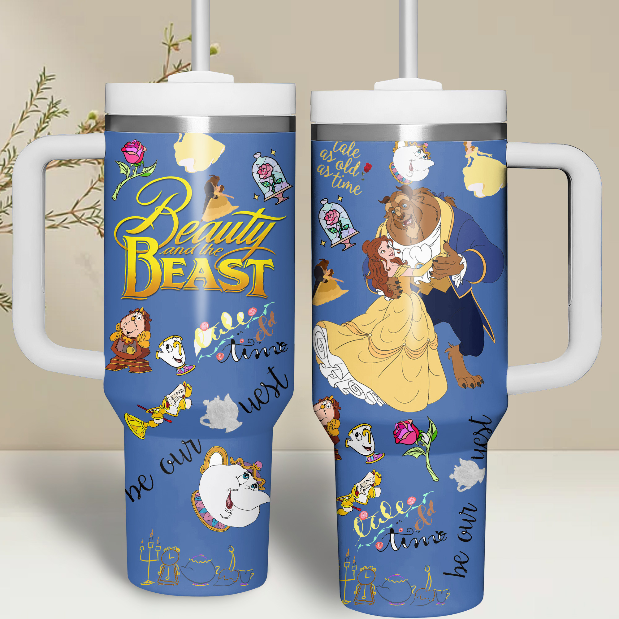 Beauty and the Beast Movies Custom Stanley Quencher 40oz Stainless Steel Tumbler With Handle