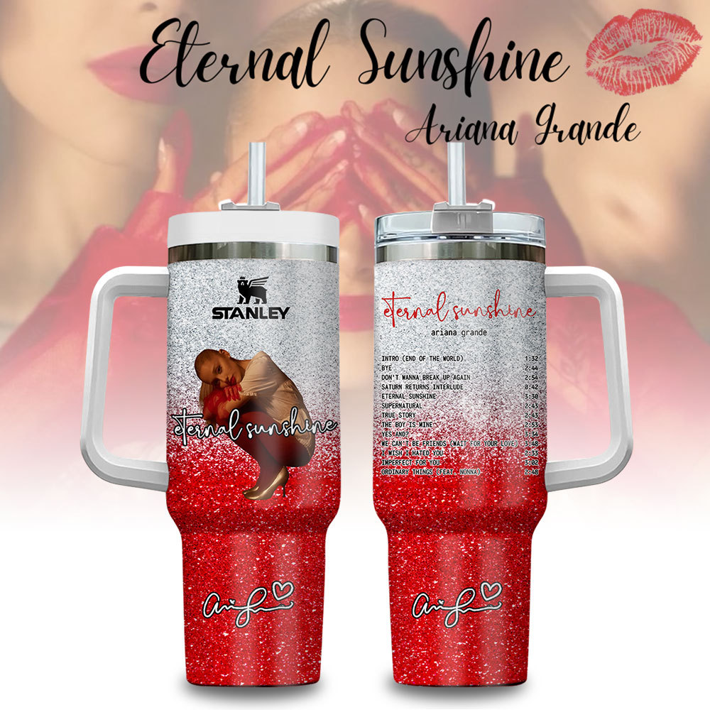 Ariana Grande Eternal Sunshine Glitter Music Custom Stanley Quencher 40oz Stainless Steel Tumbler With Handle