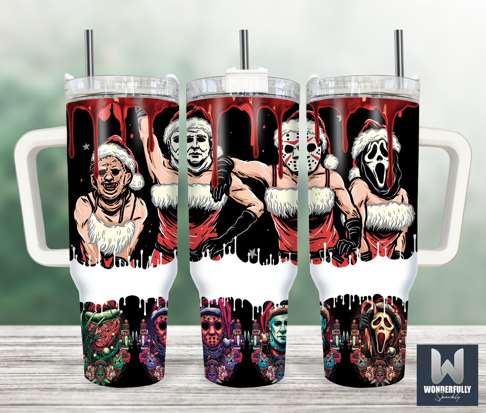 Christmas Serial Killers Horror Movies Custom Stanley Quencher 40oz Stainless Steel Tumbler With Handle