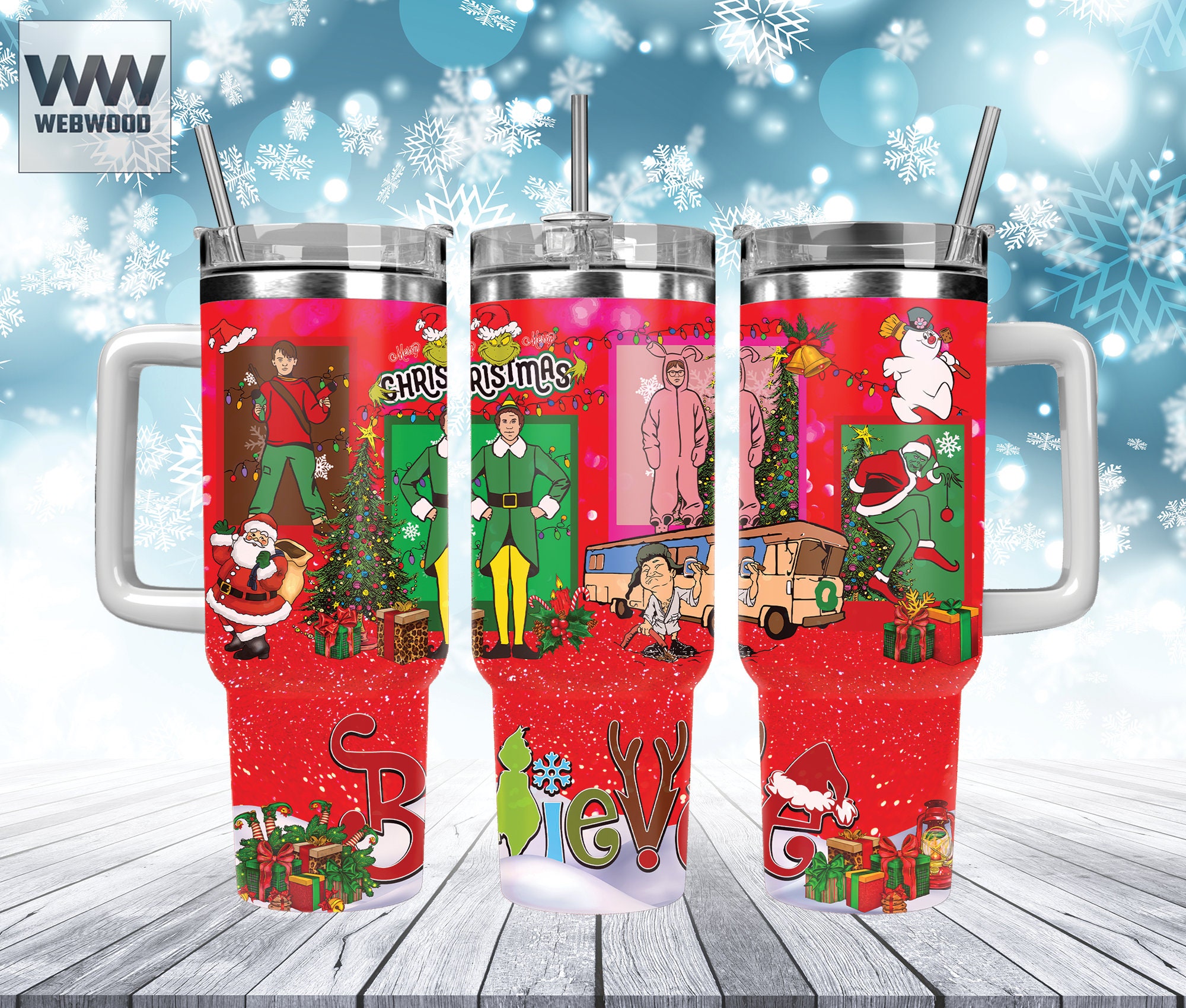 Christmas Characters Movies Custom Stanley Quencher 40oz Stainless Steel Tumbler With Handle