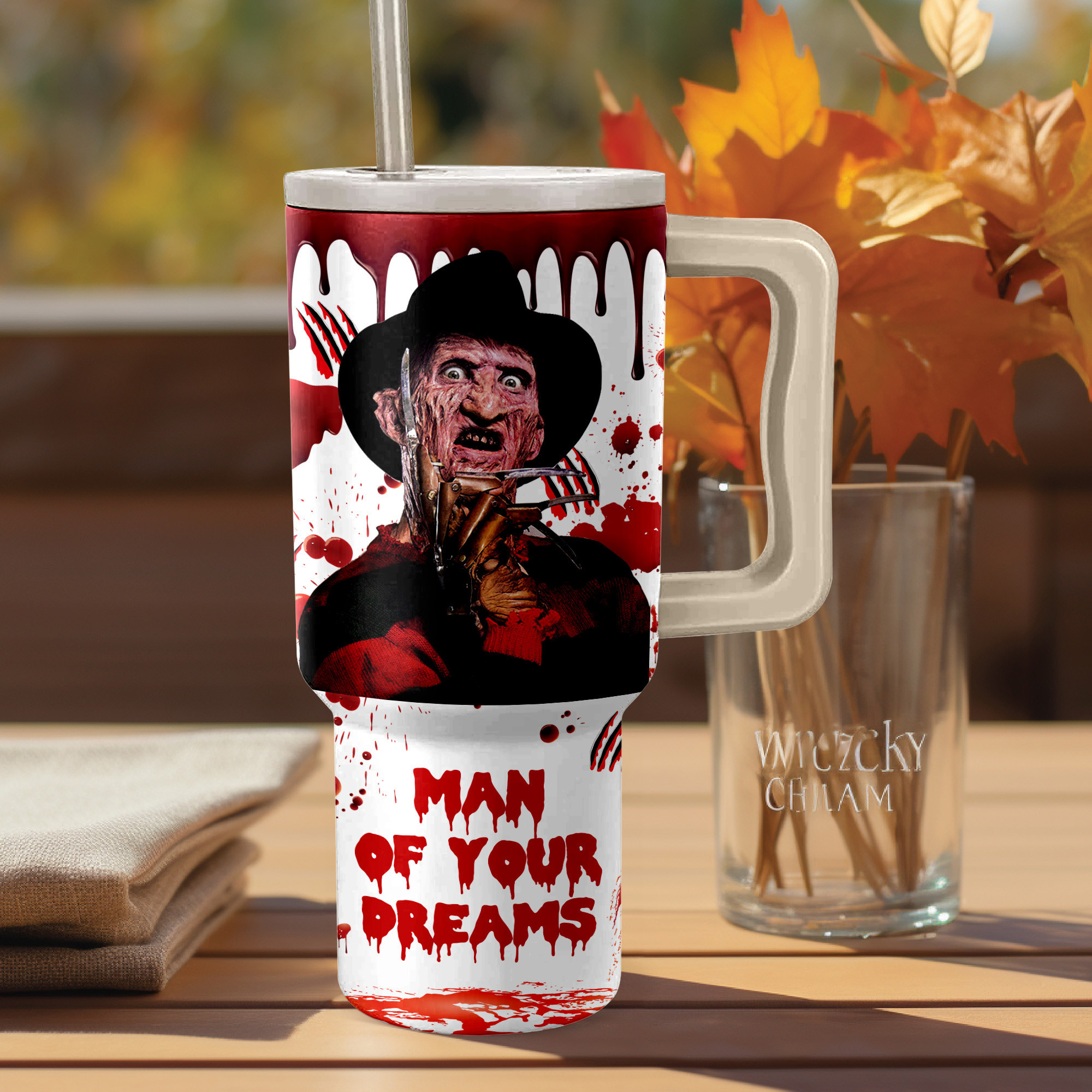 Freddy Krueger A Nightmare on Elm Street Movies Custom Stanley Quencher 40oz Stainless Steel Tumbler With Handle