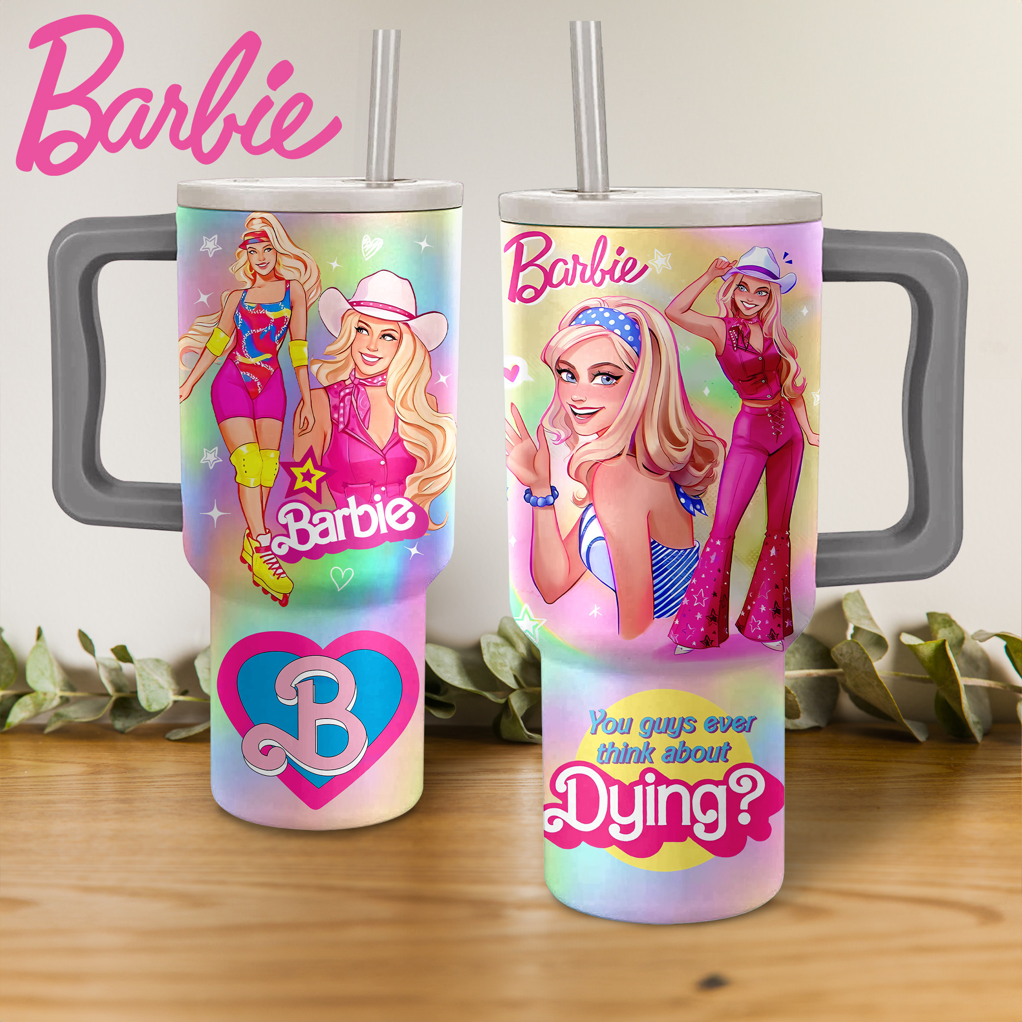 Barbie Movies Custom Stanley Quencher 40oz Stainless Steel Tumbler With Handle