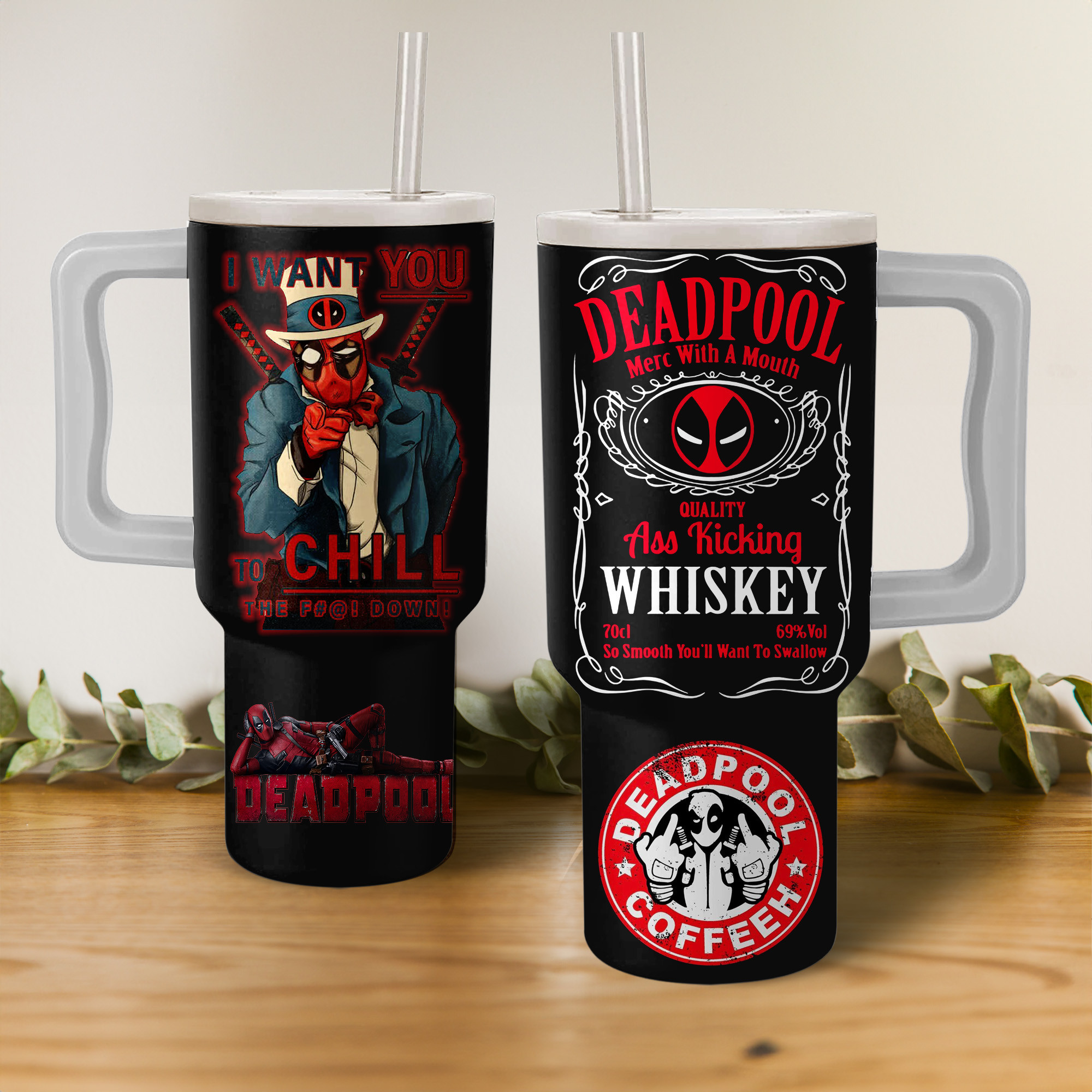 Deadpool Marvel Movies Custom Stanley Quencher 40oz Stainless Steel Tumbler With Handle